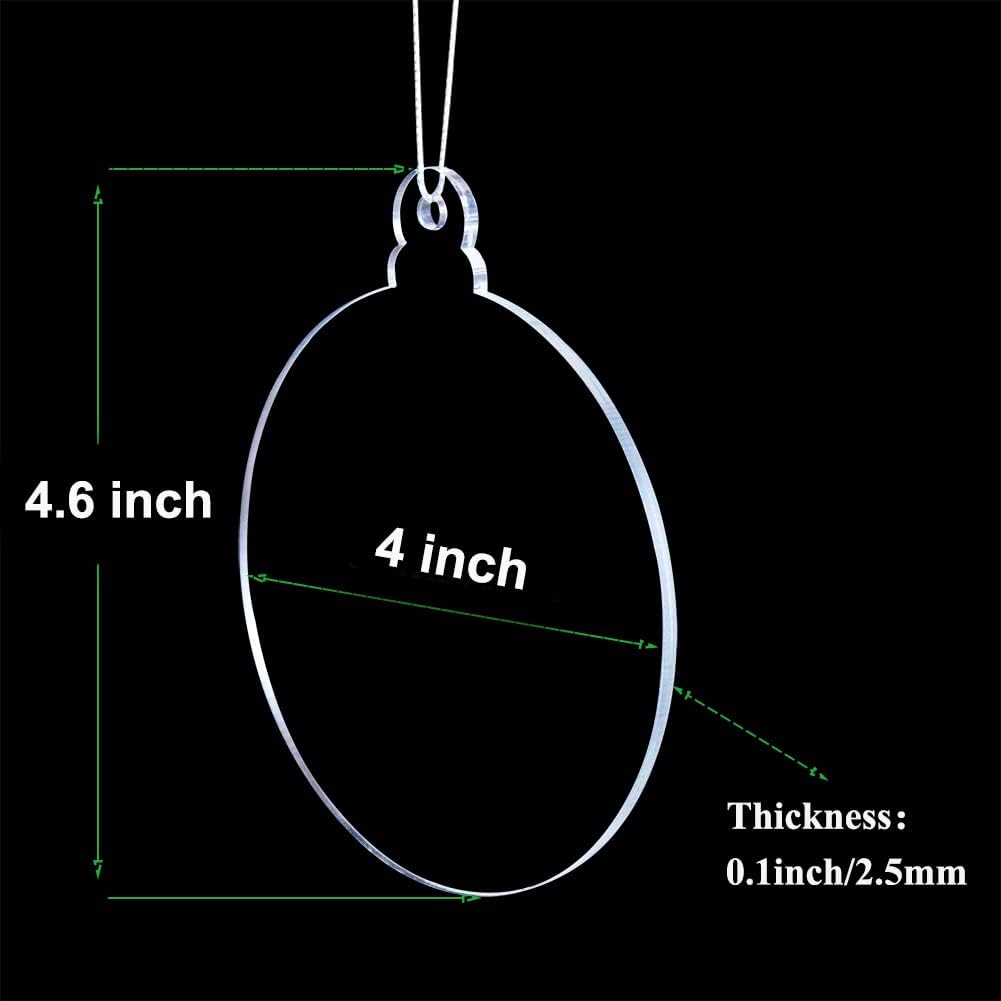 20Pcs 4 Inch Clear Acrylic Christmas Ornaments - DIY Craft Hanging Ornaments for Christmas Tree Decoration