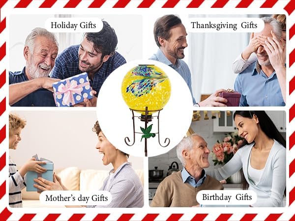 10" Diameter Solar Gazing Ball and 8.5" Metal Stand Indoor Outdoor Glass Globe Sphere Yard Art Ornament Solar Gazing Balls for Garden,Lawn,Porch,Patio Gardening Gift for Women(Yellow)