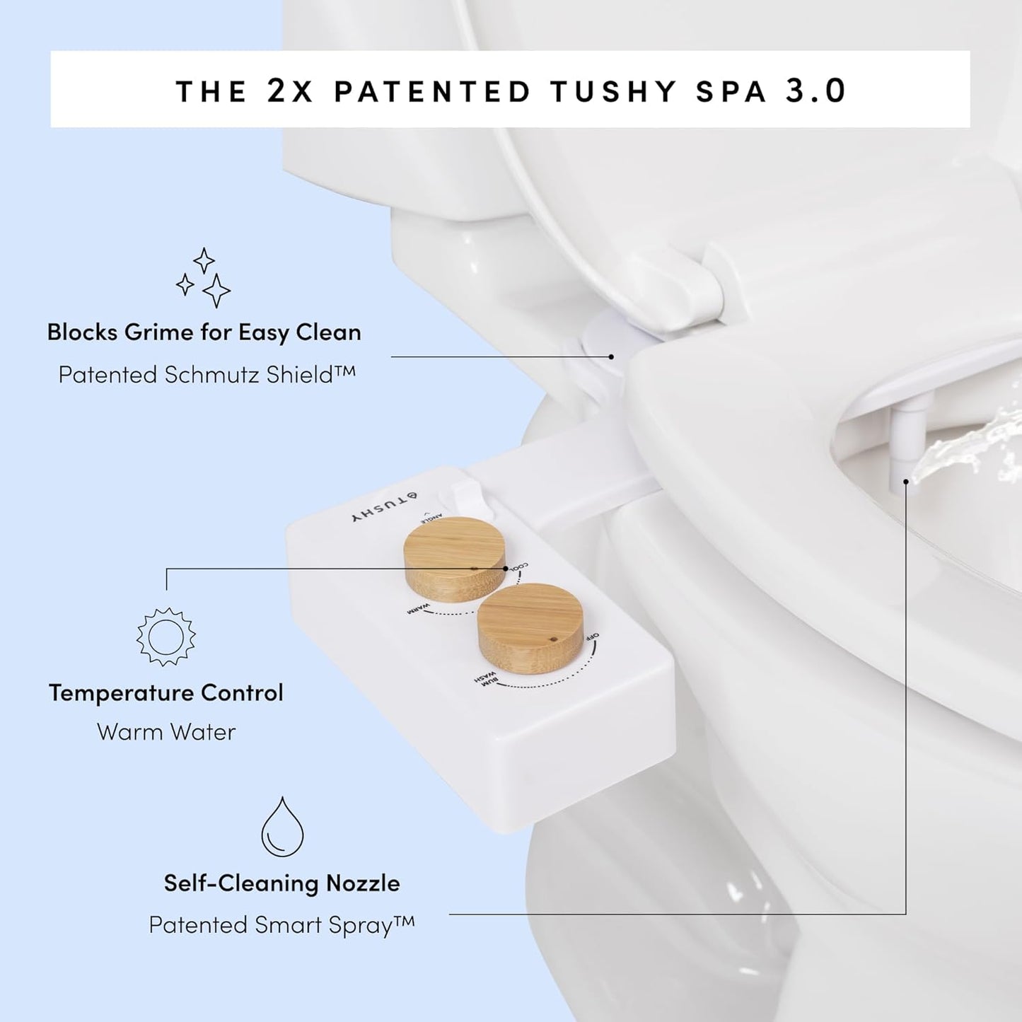 TUSHY 3.0 Spa Bidet Attachment. Cool to Warm Water. It's Time to Replace Toilet Paper, Fresh Water Spray (Requires Sink Access for Optional Temperature Control), Bamboo
