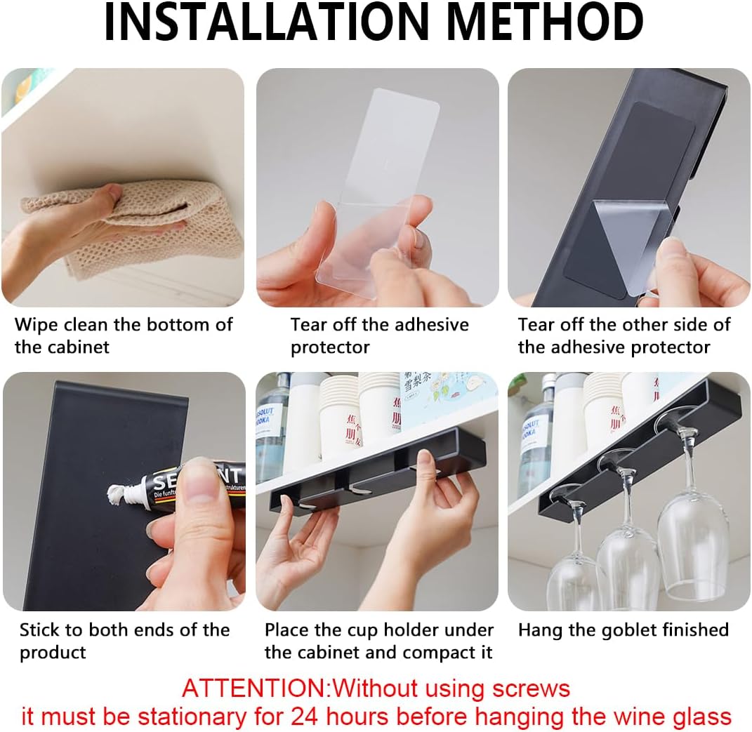 4 Pack Wine Glass Holder,Wine Glass Rack Punch-free Under Cabinet Wine Glass Holder Hanging Plastic Stemware Rack(White)