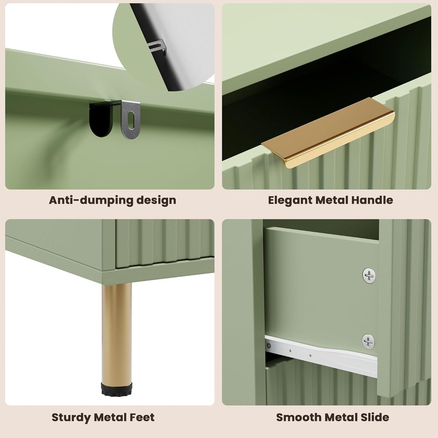 8 Drawer Dresser for Bedroom, Fluted 55" Wide Modern Chest of Drawers with Deep Drawers, Wooden Dresser Organizer for Living Room, Hallway, Kids Room, Green