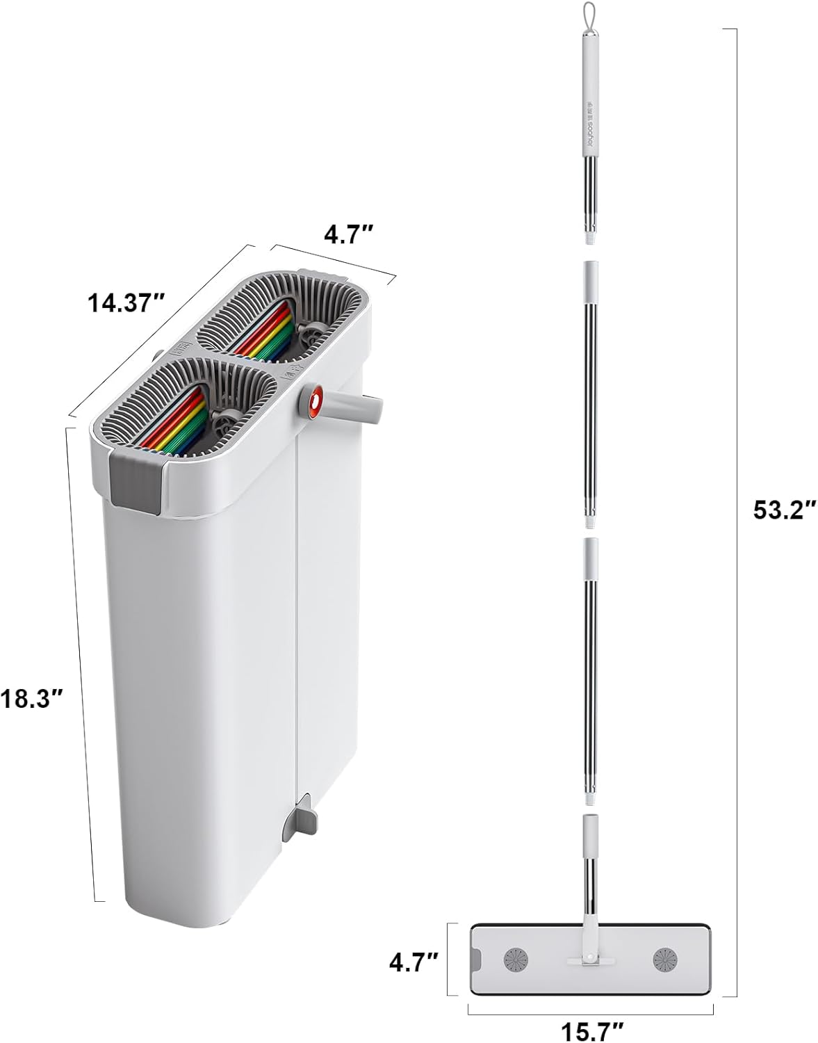 Mop and Bucket with Wringer Set for Home, Flat Mop and Bucket System, Mops for Floor Cleaning and Wall Cleaner, with 2 Reusable Microfiber Mop Pads