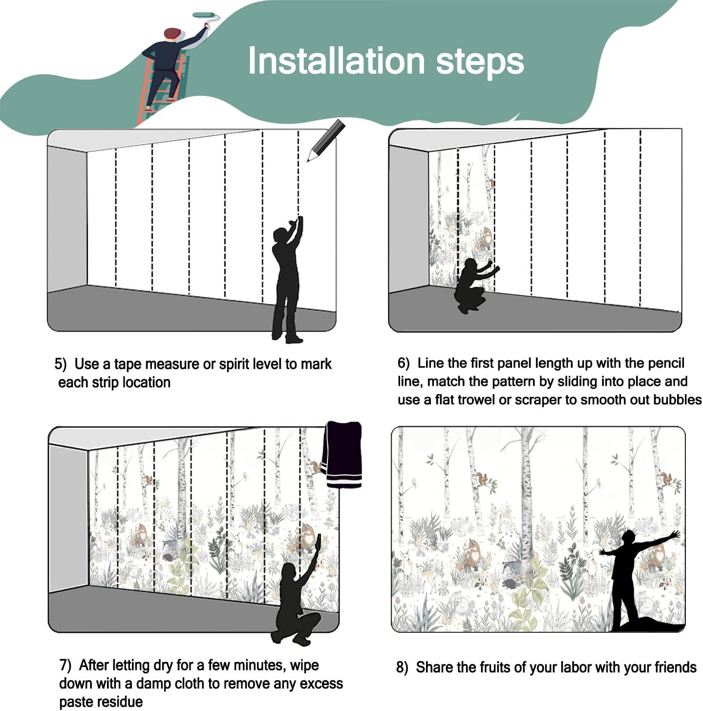 -Nursery Cartoon Woods Hand-Painted Animal Wallpaper Children's Room XT10 M 140" x 91"