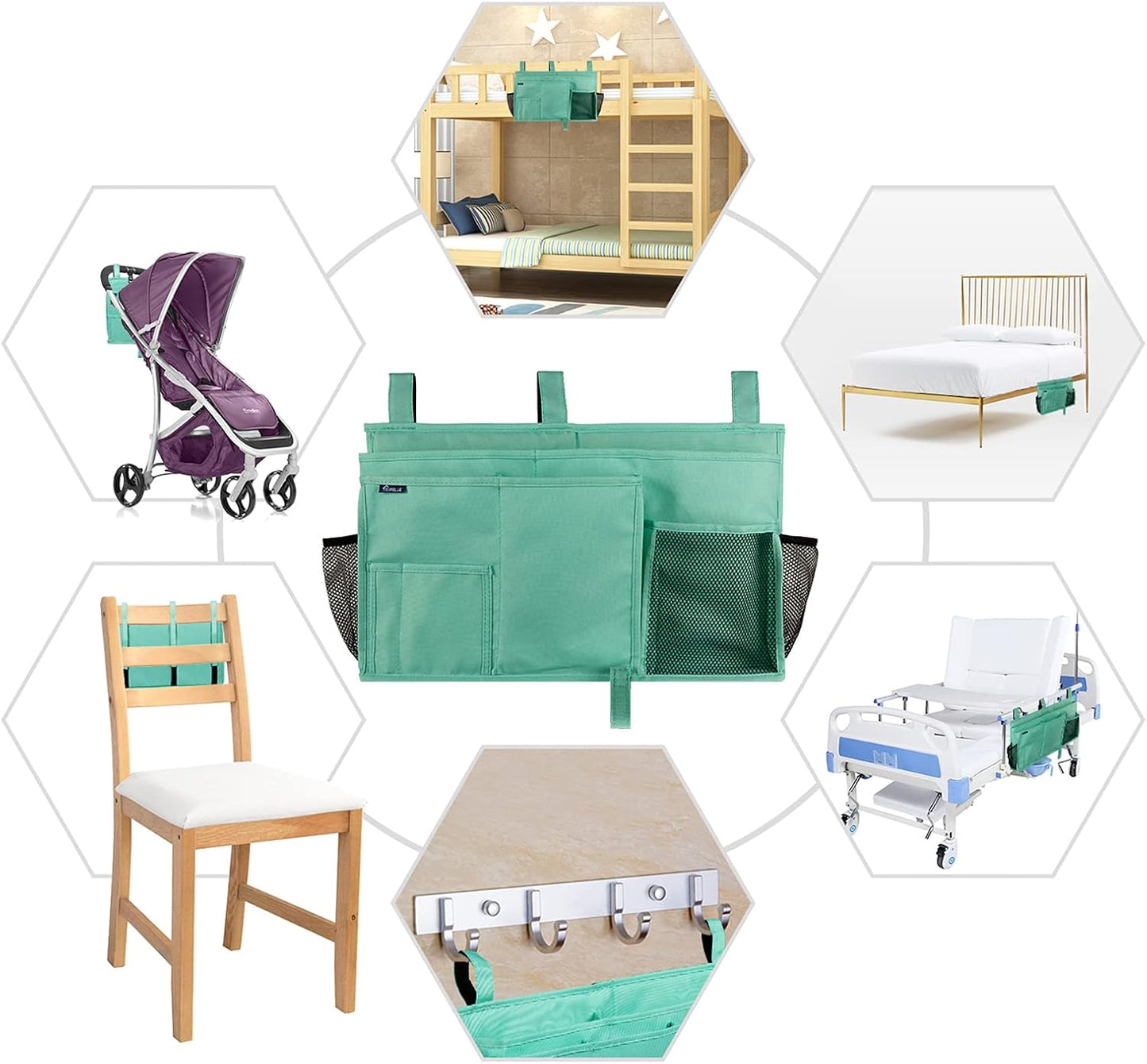 Surblue Caddy Hanging Organizer Bedside Storage Bag for Bunk and Hospital Beds, Green, L