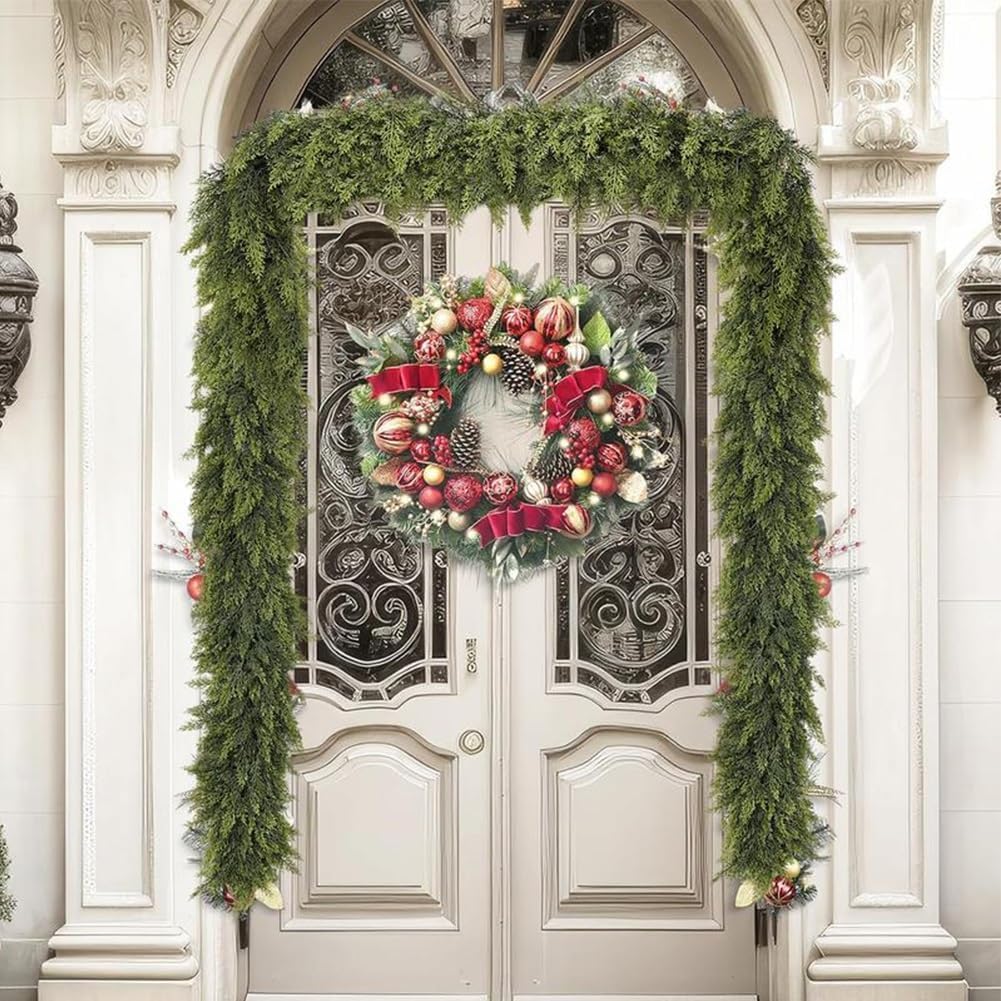 6 Ft Artificial Cedar Garlands – Real Touch Winter Greenery, Realistic Artificial Cedar Tree Christmas Pine Garland Decorations for Table Mantle Wall Indoor Fireplace Holiday Party (6ft, 1)