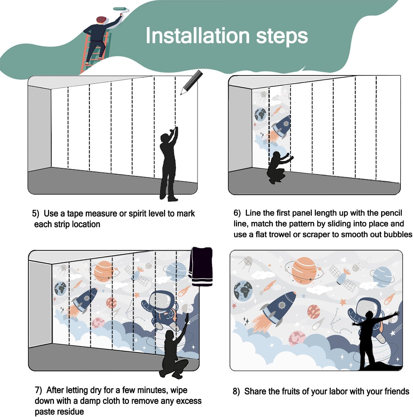 -Nursery Cartoon Space Planet boy Children's Room Wallpaper XT12 S 100" x 65"