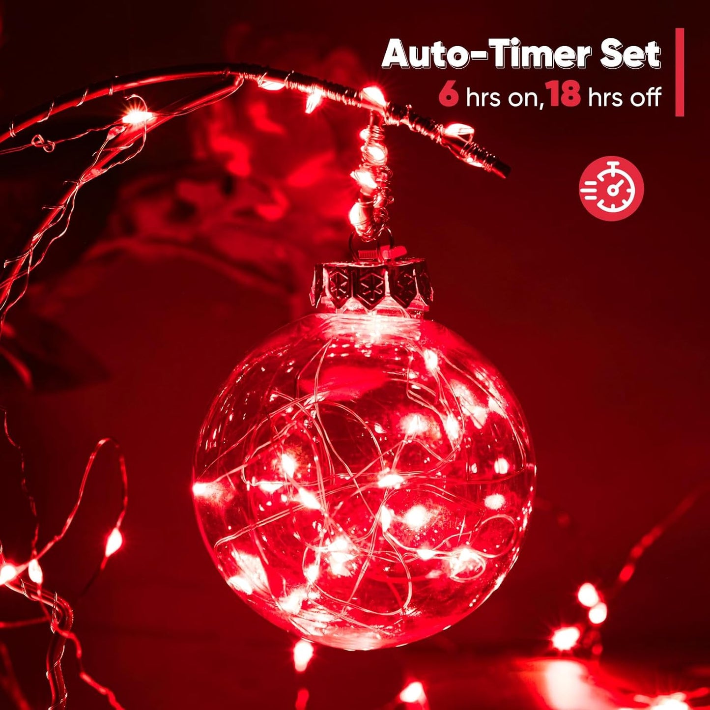 4 Pack 65.6 Ft. Battery Operated Outdoor String Lights with Remote & Timer, LED Red Fairy Lights, Waterproof Twinkle Lights for Bedroom, Dorm, Mason Jar, Wedding, Party, Christmas