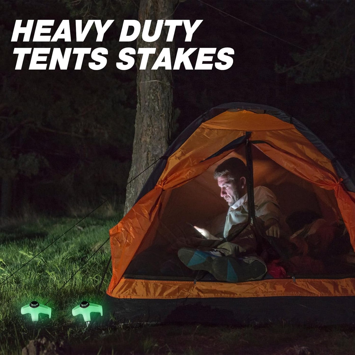 Hicarer 20 Pcs 20 Pcs 8'' Screw in Tent Stakes Heavy Duty Ground Metal Stakes for Inflatables with Hex Head Driver for Outdoor Camping Tent Inflatable Garden Decor (Luminous White)