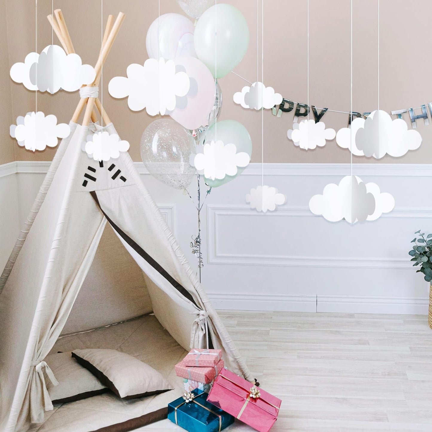 8 Pcs Hanging Clouds for Ceiling - Artificial Cloud Props for Art, Wedding, Bridal Shower, Bedroom