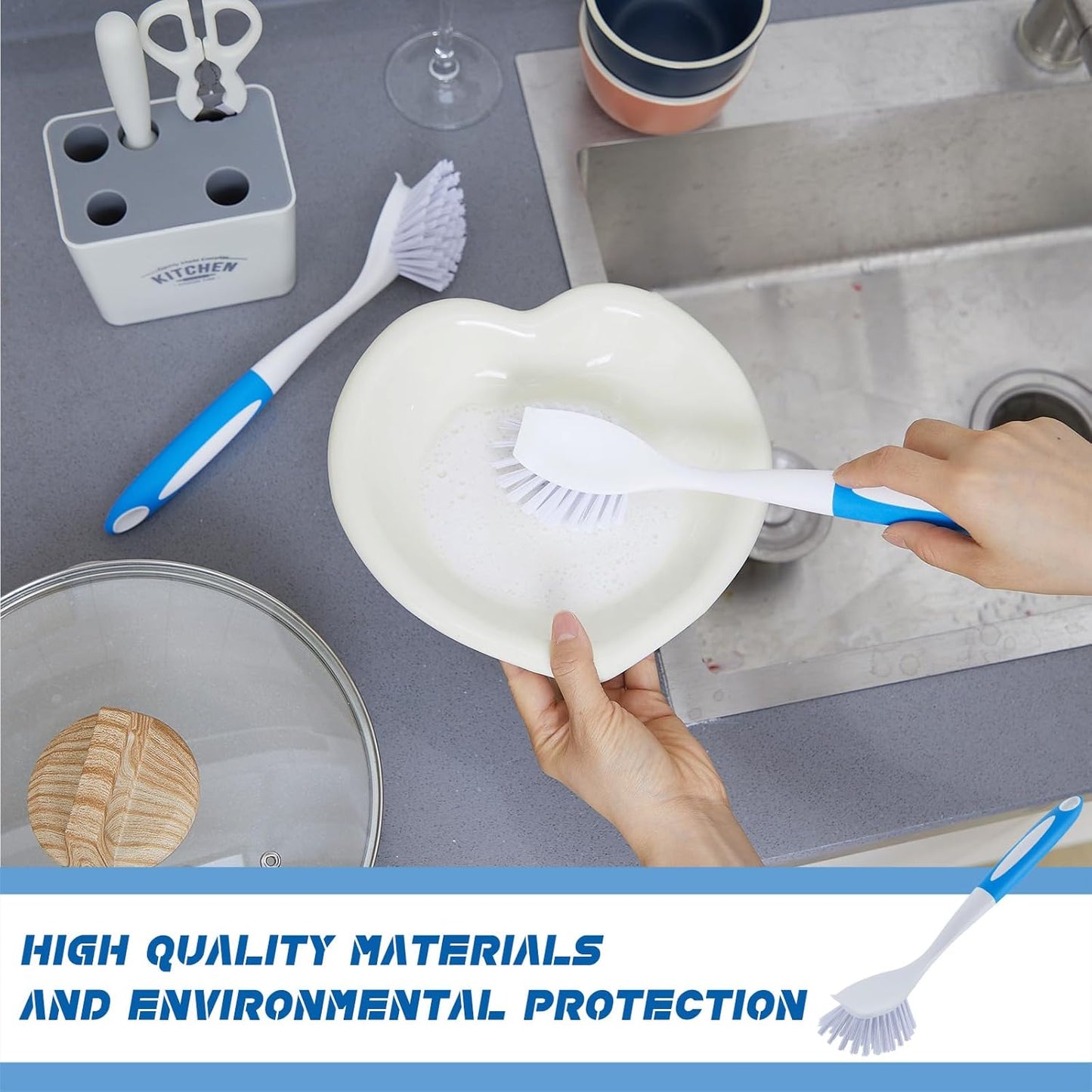 Hsei 30 Pcs Blue Kitchen Scrub Dish Brush Bulk with 11 Inch Handle Cleaning Dish Scrubber with Stiff Bristles Washing Scrub Brushes for Housekeeping for Pots and Pans, Kitchen Sink