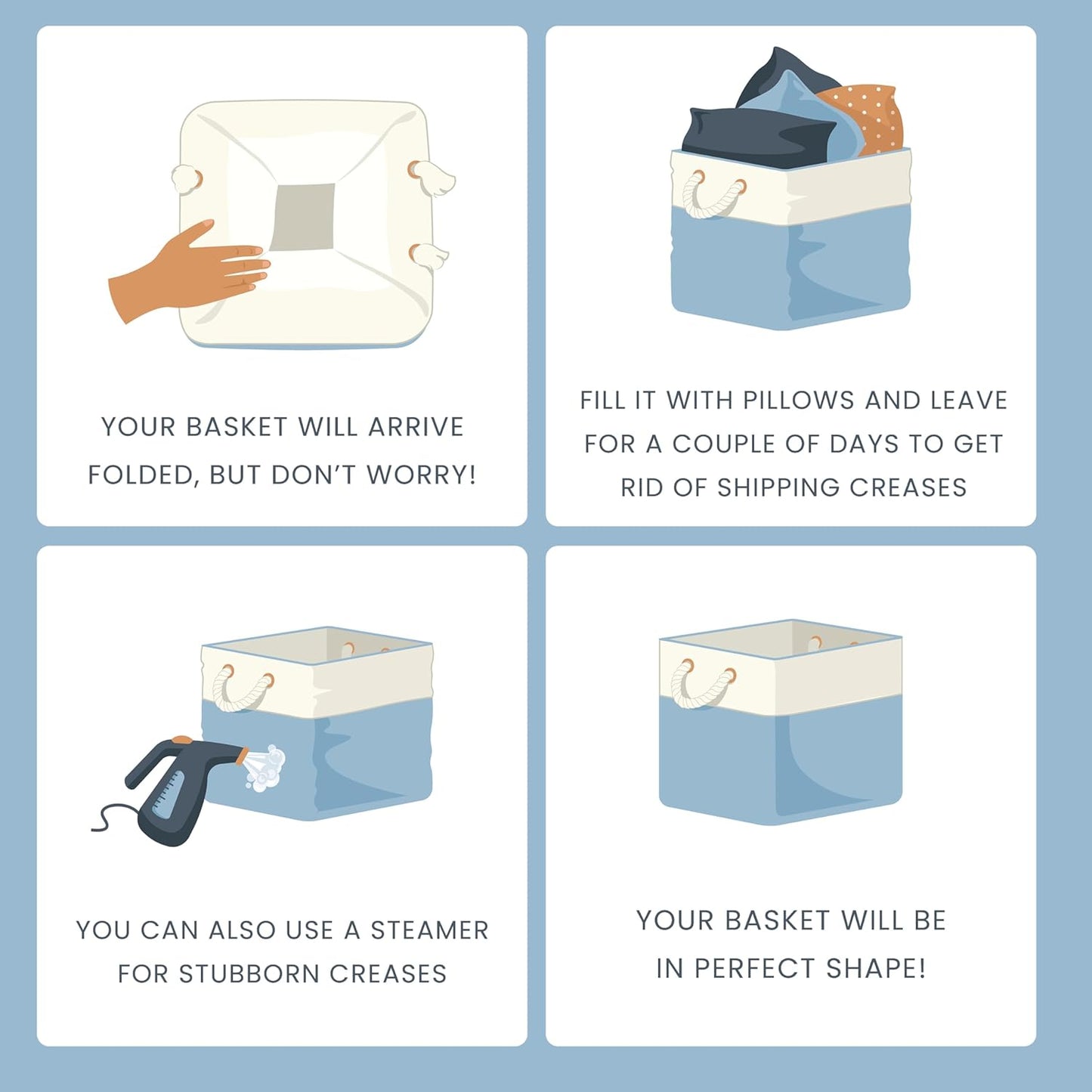 OrganiHaus 12x12 Cube Storage Bins 4 Pack, Foldable Cube Storage Organizer w/ Rope Handles, Collapsible Fabric Bins for Toys, Clothes & Closet Organization, Fabric Square Baskets - Black/White