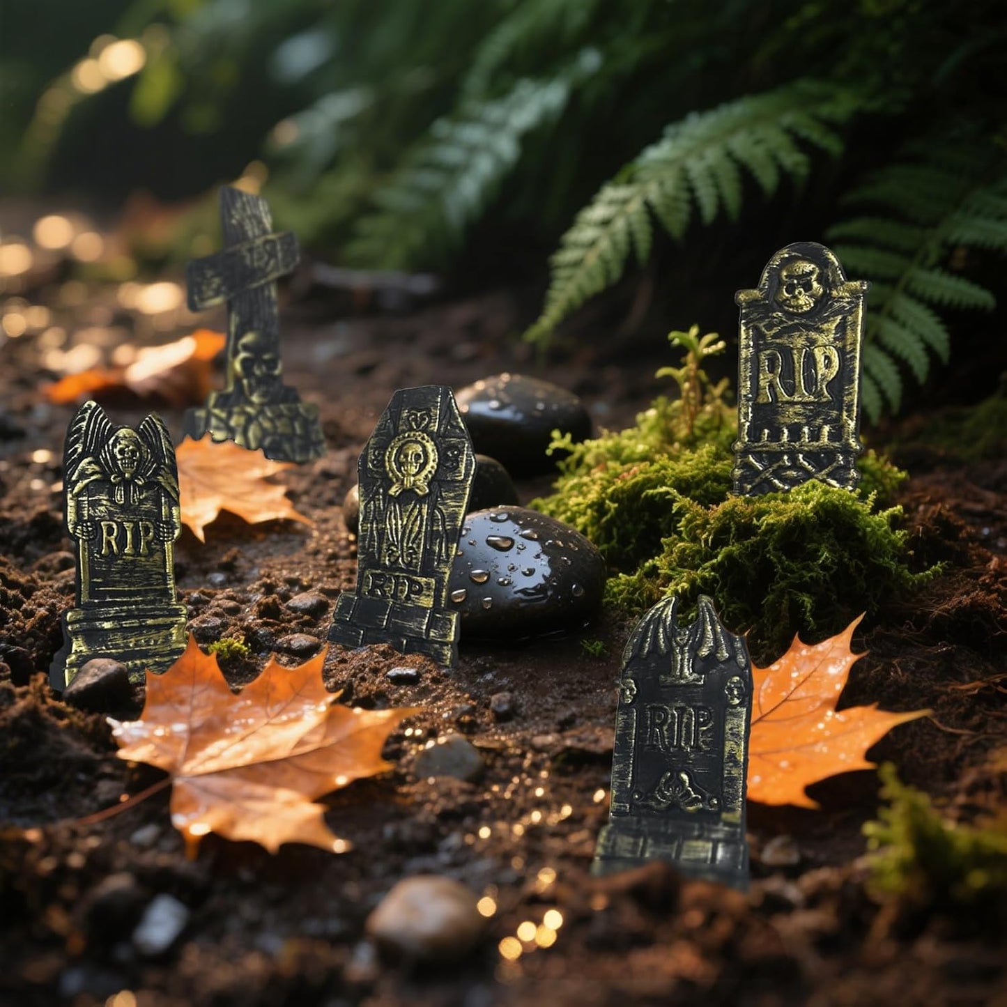 20Pcs Halloween Mini Tombstones Figurines, Plastic Miniature Tombstones Set Mini Gravestones Halloween Decorations for Miniature Graveyard Scene Haunted House DIY Crafts