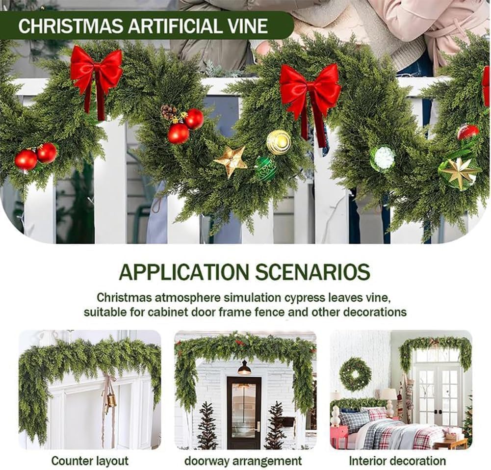 6 Ft Artificial Cedar Garlands – Real Touch Winter Greenery, Realistic Artificial Cedar Tree Christmas Pine Garland Decorations for Table Mantle Wall Indoor Fireplace Holiday Party (5ft, 1)