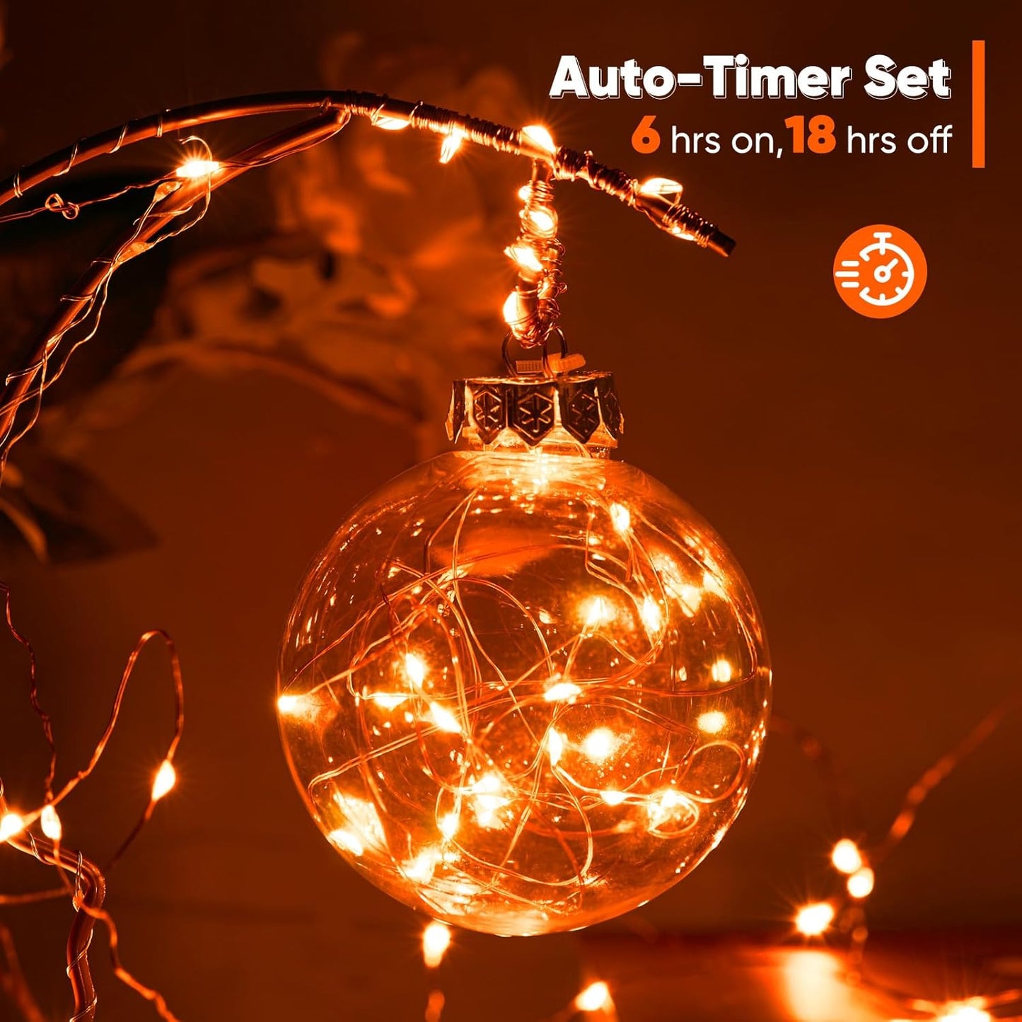 4 Pack 32.8 Ft. Battery Operated Outdoor String Lights with Remote & Timer, LED Orange Fairy Lights, Waterproof Twinkle Lights for Bedroom, Dorm, Mason Jar, Wedding, Party, Christmas