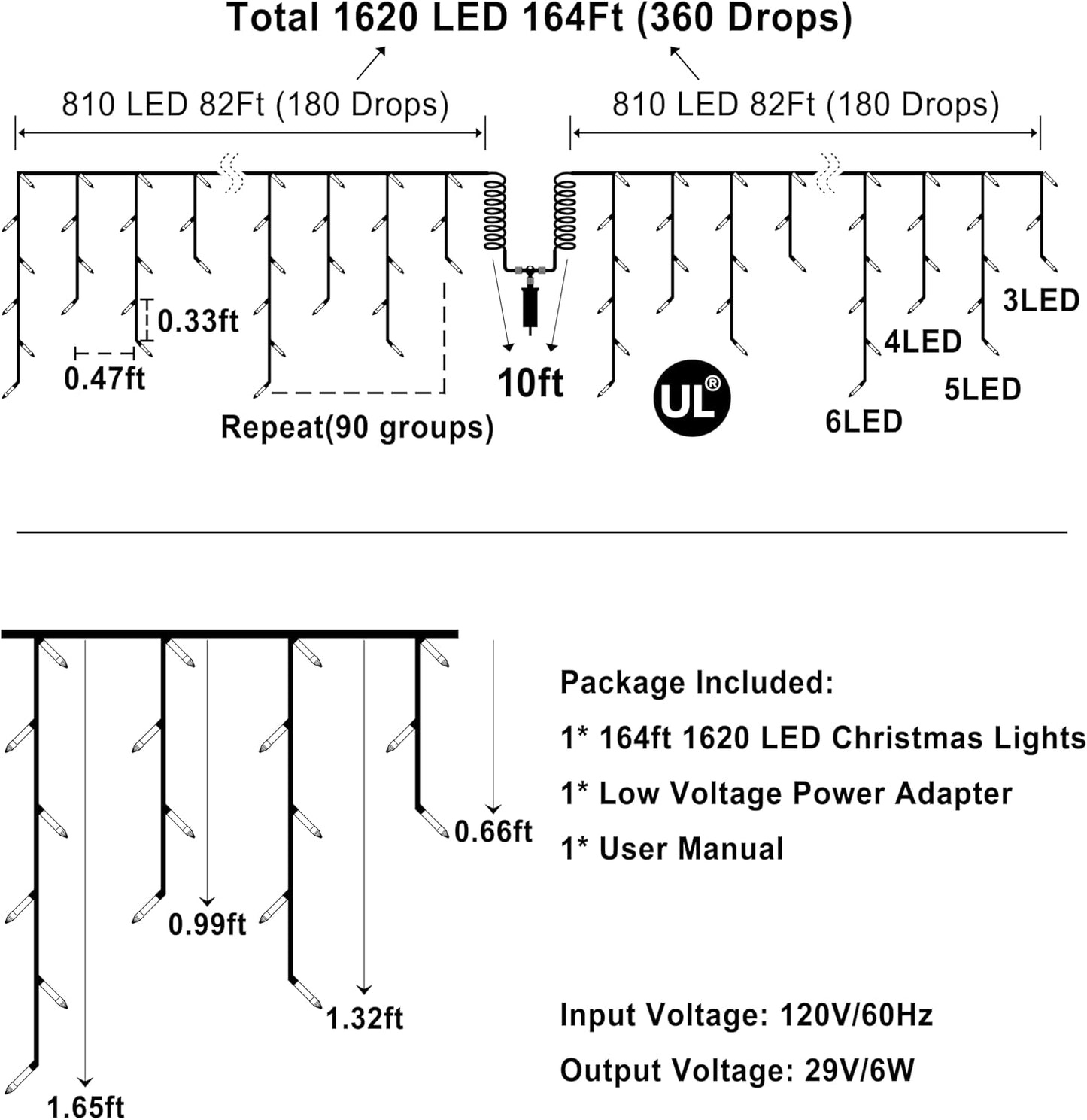 1620 LED Christmas Lights with 360 Drops,164ft 8 Modes Fairy Hanging String Lights with Time Waterproof, Plug-in Hanging String Lights for Holiday Wedding Party Christmas Decor (Multicolor)