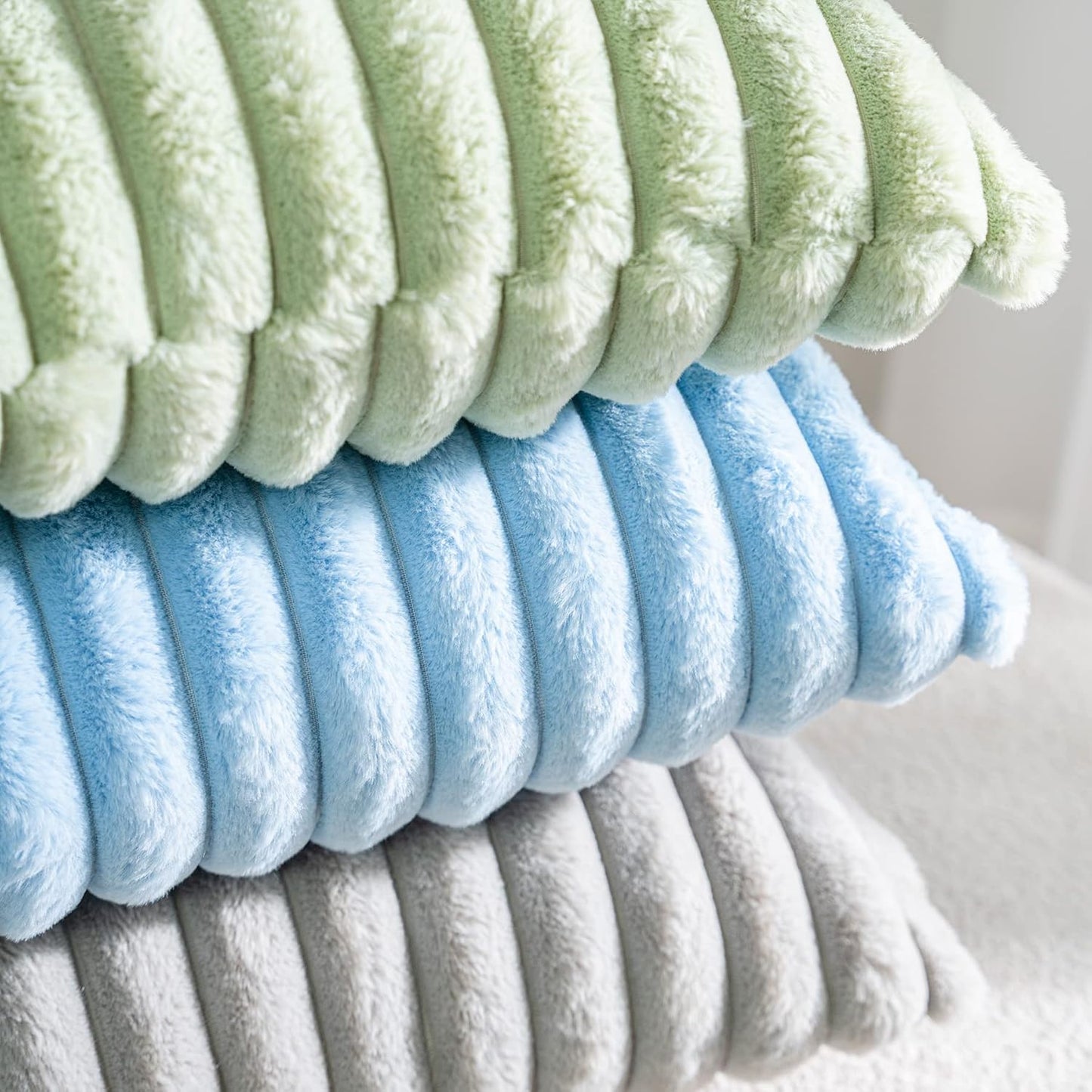 DEELAND Pack of 2,Double-Sided Faux Fur Plush Decorative Throw Pillow Covers Fuzzy Striped Soft Pillowcase Cushion Covers for Sofa Couch Bedroom Lightblue 16x16 inch