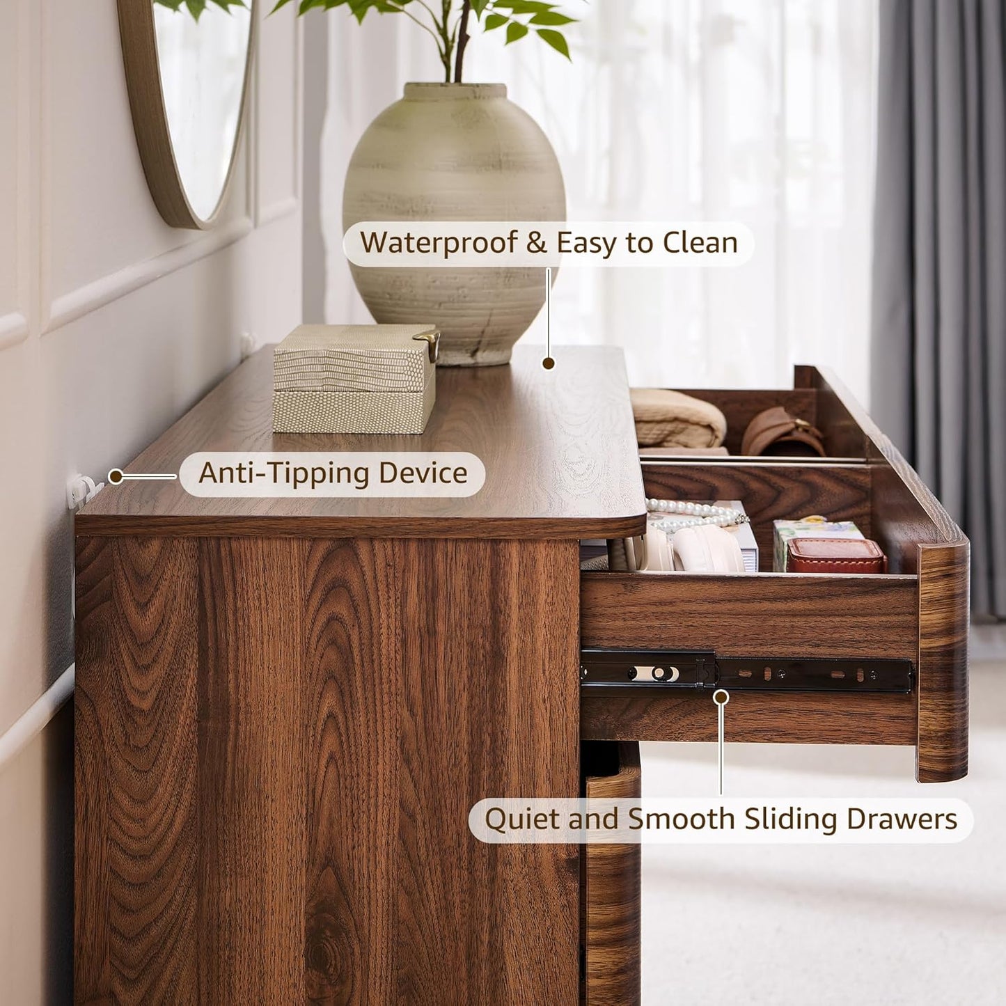 8 Drawer Dresser for Bedroom, 52 Inch Wide Modern Chest of Drawers, Push-to-Open Wood Storgae Organizer with Large Drawers for Bedroom, Living Room, Hallway,Brown