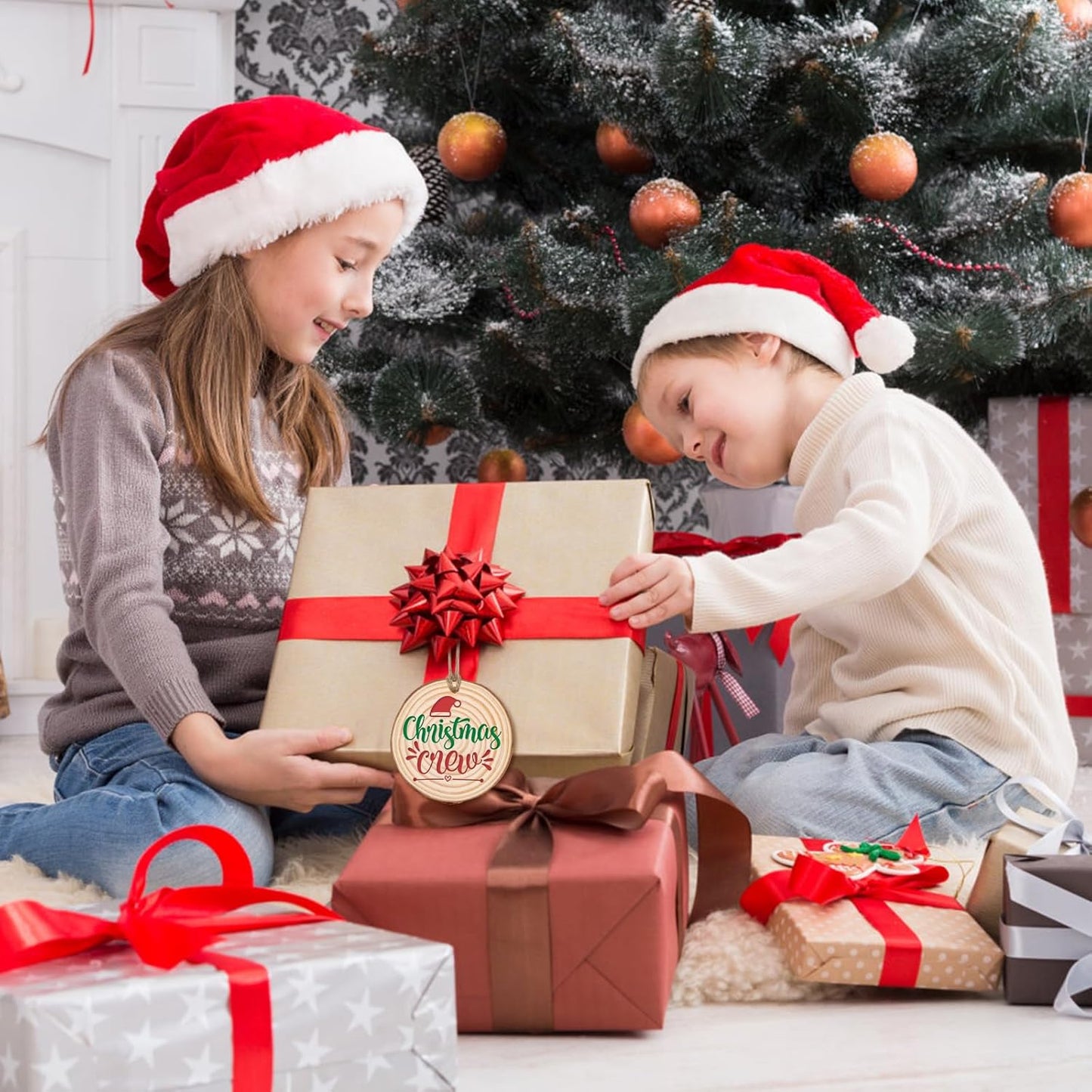 FUMILE Unfinished Natural Wood Slices 4-4.5 Inch, 20 PCS Round Wooden Discs with Tree Bark, Wood Rounds for Crafts Christmas Ornaments, Wood Circles for Rustic Wedding Decoration