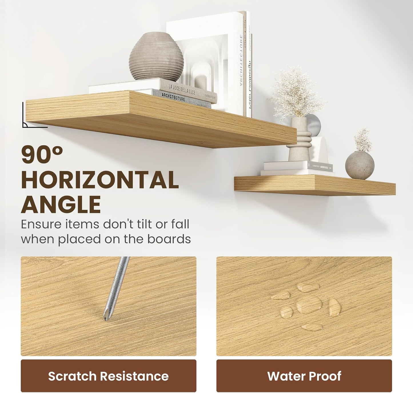 48 Inch Floating Shelves, 12 Inch Deep Floating Shelves for Wall, Large Floating Shelf with Invisible Brackets, Deep Shelves for Bathroom, Bedroom, Living Room, 1 Pack, Natural