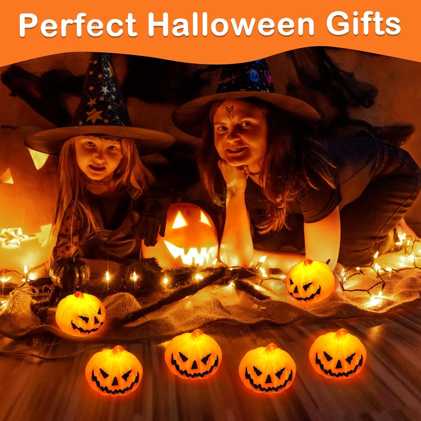 6 Pack Halloween Pumpkin Flameless Candles Battery Operated LED Tealight Candles for Home Room Decorations, Light Up Halloween Decorations Indoor for Table Party Office Fireplace