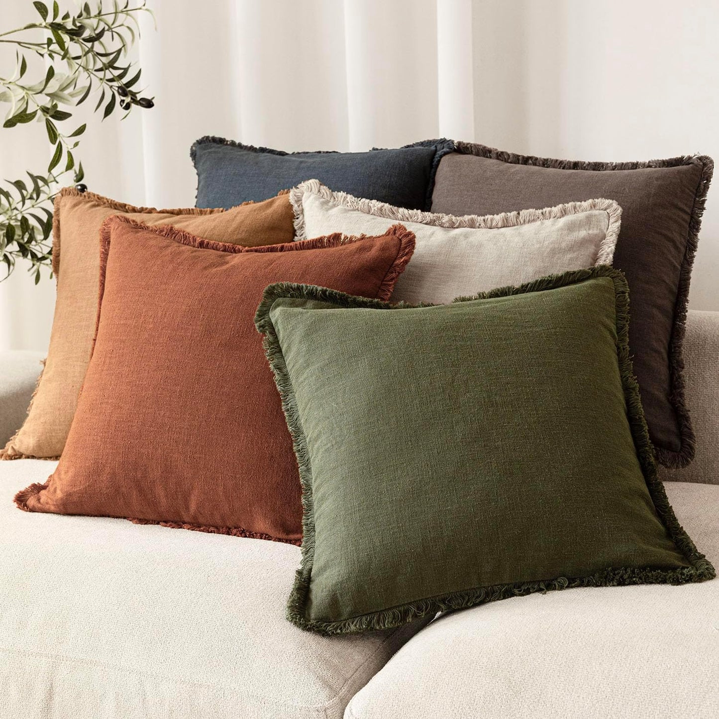 Foindtower Set of 2 Decorative Linen Fringe Throw Pillow Covers Farmhouse Cushion Cover with Tassels Lumbar Accent Pillowcase for Couch Bed Living Room Home Bedroom Decor, 12×24 Inch, Fall Rust Orange