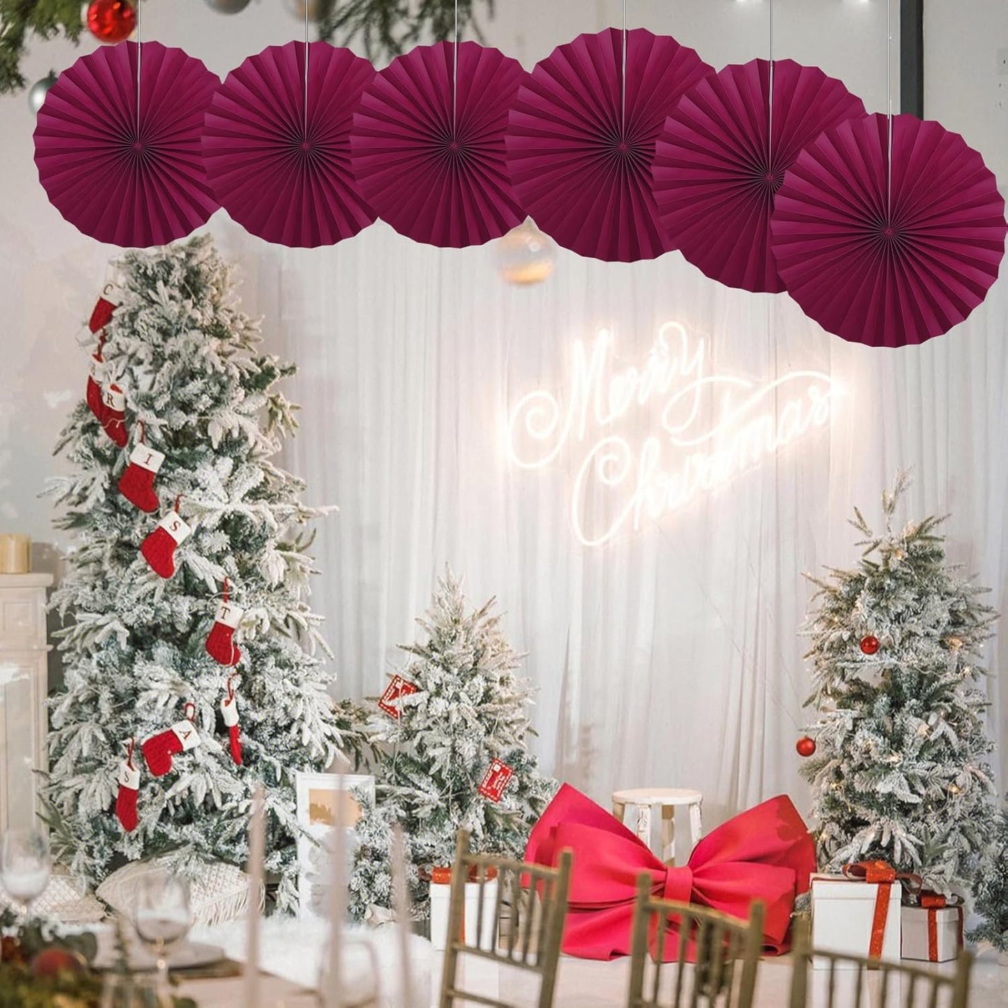 BARTHEW Red Party Decorations,Paper Decorations for Party,Girls Party Decorations Party Paper Fans Bulk 16in,Anniversary Decorations for Party 30 Color DIY Set (Wine Red)