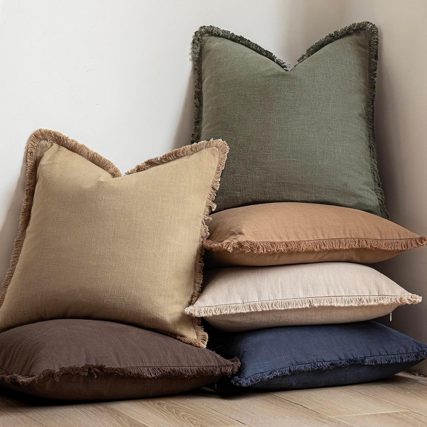 Foindtower Set of 2 Decorative Linen Fringe Throw Pillow Covers Boho Farmhouse Cushion Cover with Tassels Lumbar Accent Pillowcase for Bed Couch Living Room Home Bedroom Decor,12×24 Inch,Reddish Brown