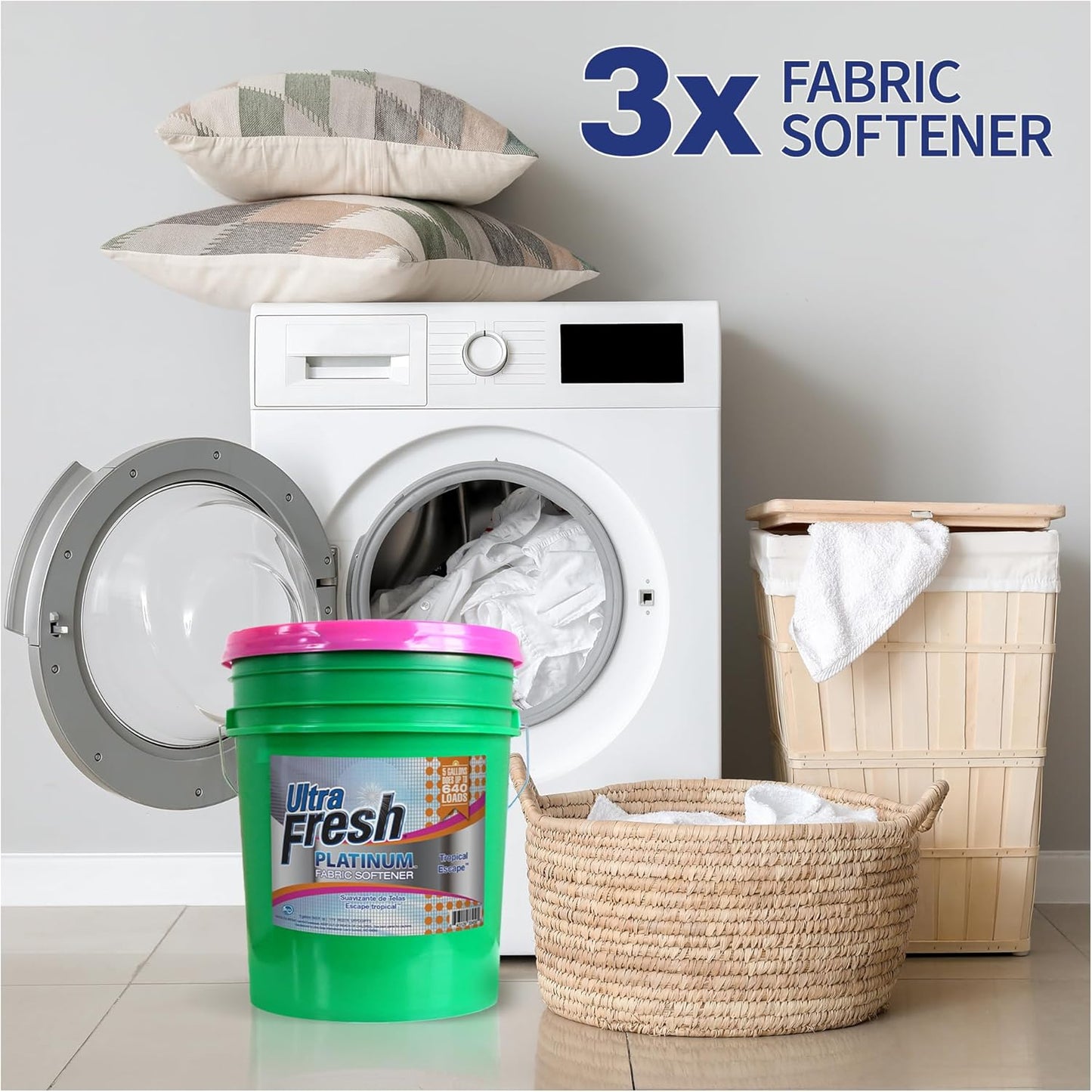 Ultra Fresh 5 Gallon Platinum Fabric Softener for All Machine Types, Liquid Laundry Softener, Up to 640 Loads, Tropical Escape