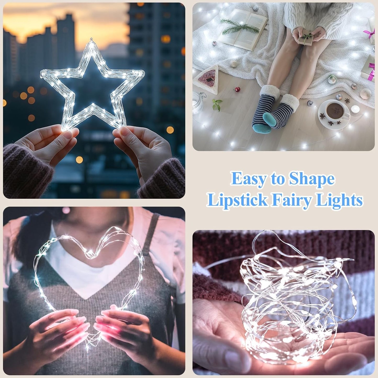 66FT(33 * 2) Rechargeable String Lights Battery Operated, Fairy Lights with Timer, Mini LED Twinkle Lights for Bedroom, Christmas Decorations, Wedding, Vine, Centerpiece Table Decor Cool White