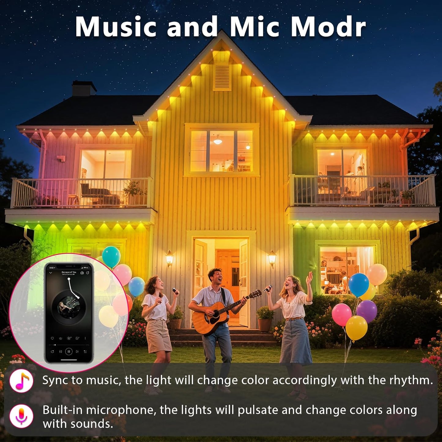 300FT Permanent Outdoor RGB Lights, IP67 Waterproof Smart Eave Lighting, with App/Remote Control Eaves Light, DIY LED Scenes Modes for House Roof Decor,Christmas,Party,All Holiday and Daily