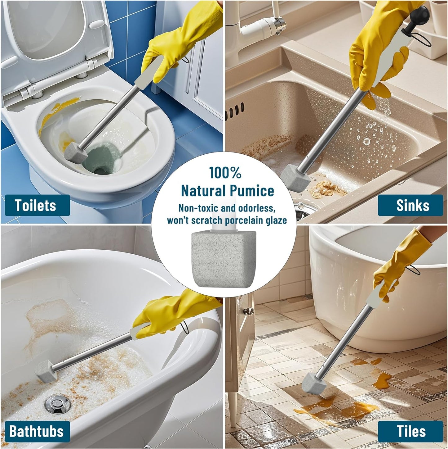 Pumice Stone for Toilet Cleaning,16.14In Extra Long Handle Toilet Pumice Stone Toilet Bowl Cleaner Brush Toilet Scrubber for Toilets Bathtubs Grills Sinks