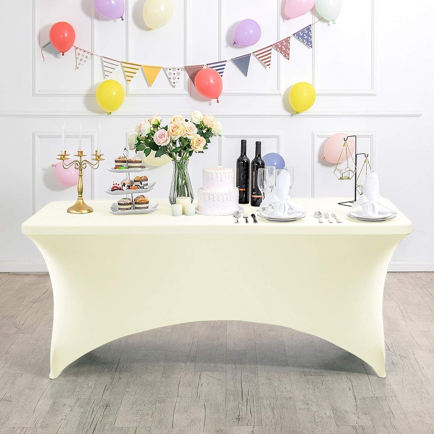 Spandex Table Cover for 4FT or 6ft or 8ft Table Universal Fitted Stretch Tablecloth for Party, Banquet, Wedding and Events-Ivory