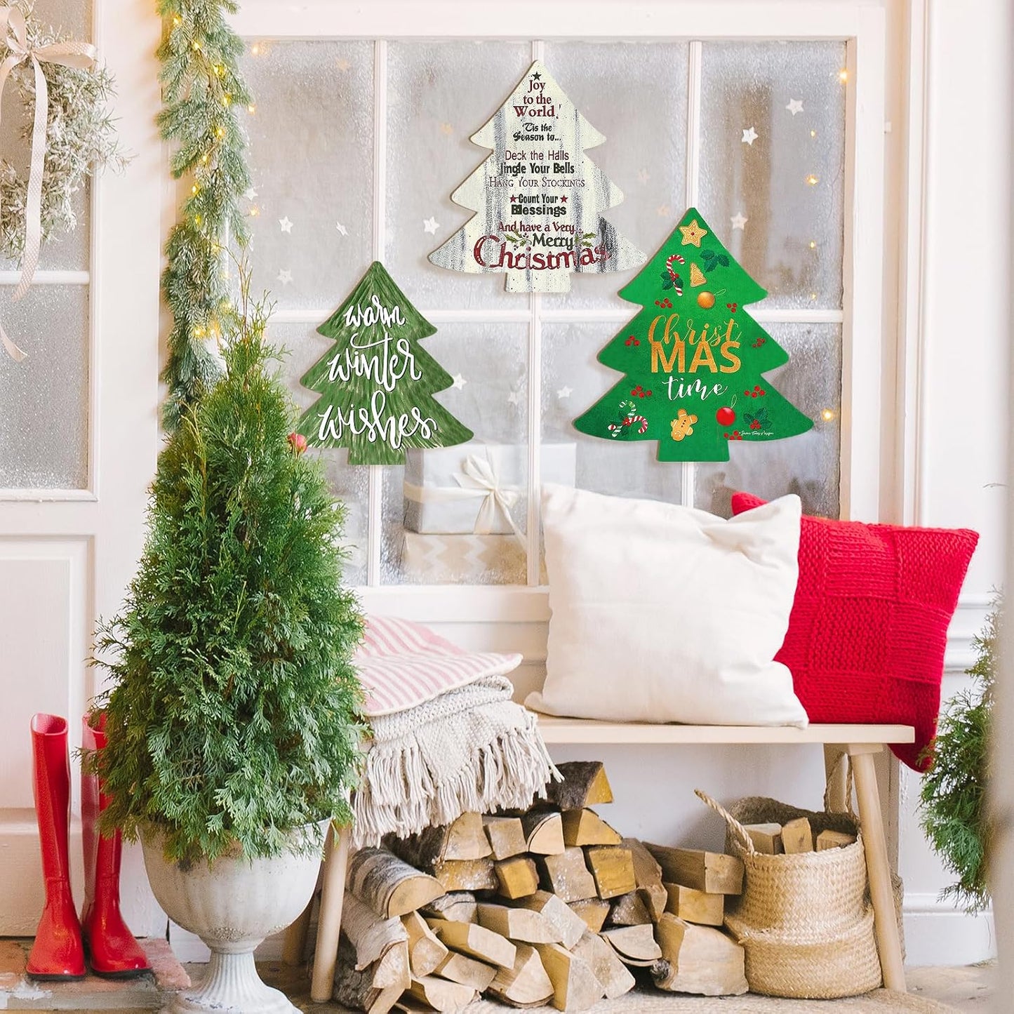 Wooden Christmastree Ornaments for Paint Christmas Decorations Cutouts Unfinished 6Pack, Wood Christmastree for Crafts DIY Blank Cutouts Ornament Winter New Year Decorations 3 Size