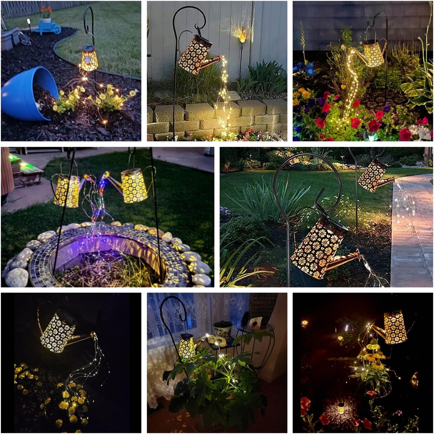 2 Pack Solar Watering Can Lights with Shepherd Hook, 8 Multi-Color Changing Modes, IP65 Waterproof, 60pcs String Lights for Outdoor Garden Pathway Lawn Patio Deck Walkway Courtyard