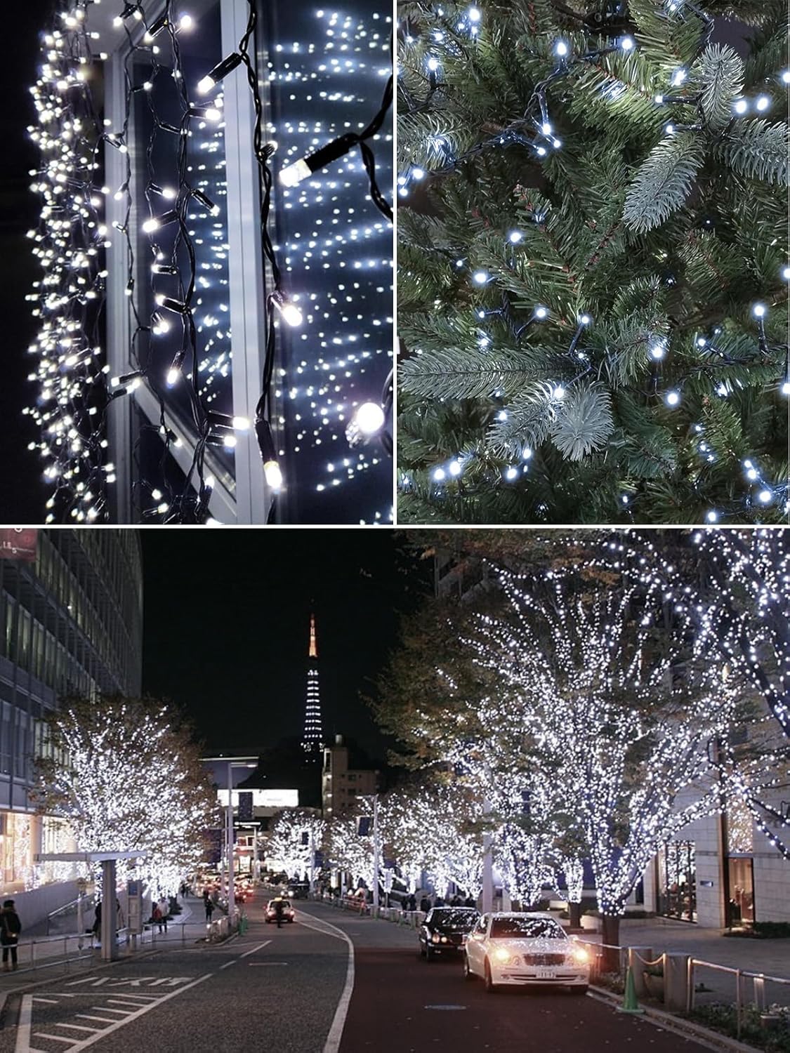 4 Pack 400 LED Solar String Lights for Outside, Solar Christmas Lights Outdoor with 8 Lighting Modes, Waterproof Green Wire Solar Powered Tree Light for Xmas Party Yard Garden Decorations (Cool White)