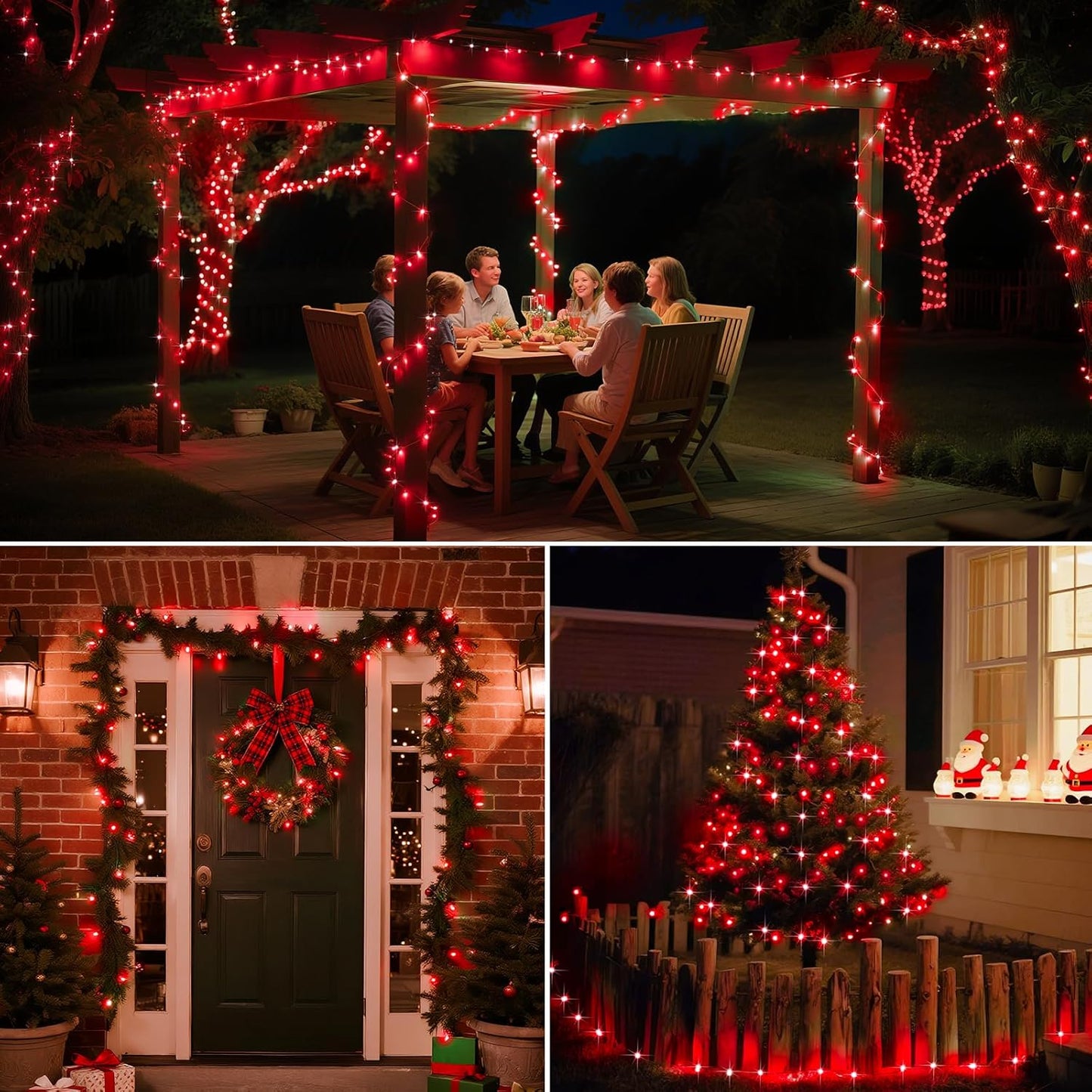 2 Pack Solar String Lights Outdoor - 160LED 66FT Solar Fairy Lights Waterproof 8 Modes, Copper Wire Solar Powered Twinkle Lights for Outside Tree Garden Christmas Wedding Party Decor, Red