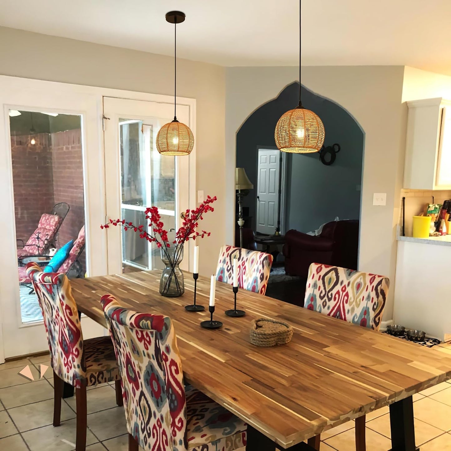 Mini Hemp Rope Woven Pendant Light Woven Light Fixture Boho Chandelier Light Fixture Wicker Pendant Light Rattan Light Pendant Dome Wicker Chandelier for Bedroom Kitchen Island(Bulb Incl.)