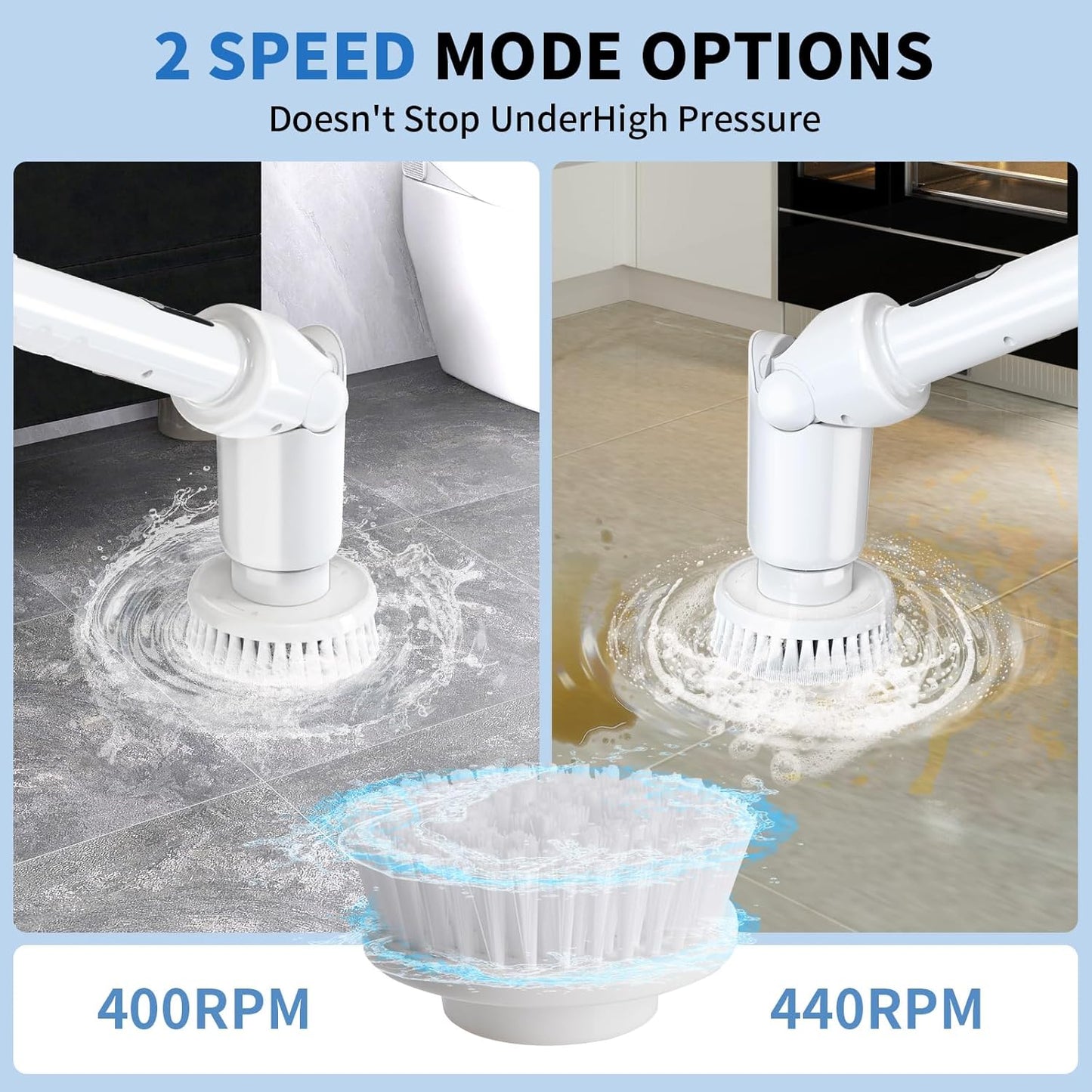 Electric Spin Scrubber - Cordless Cleaning Brush with Digital Display, 2 Speeds, 8 Brush Heads, IPX7 Waterproof, Adjustable Long Handle for Bathroom, Tub, Tile, Shower, and Car(Grey)