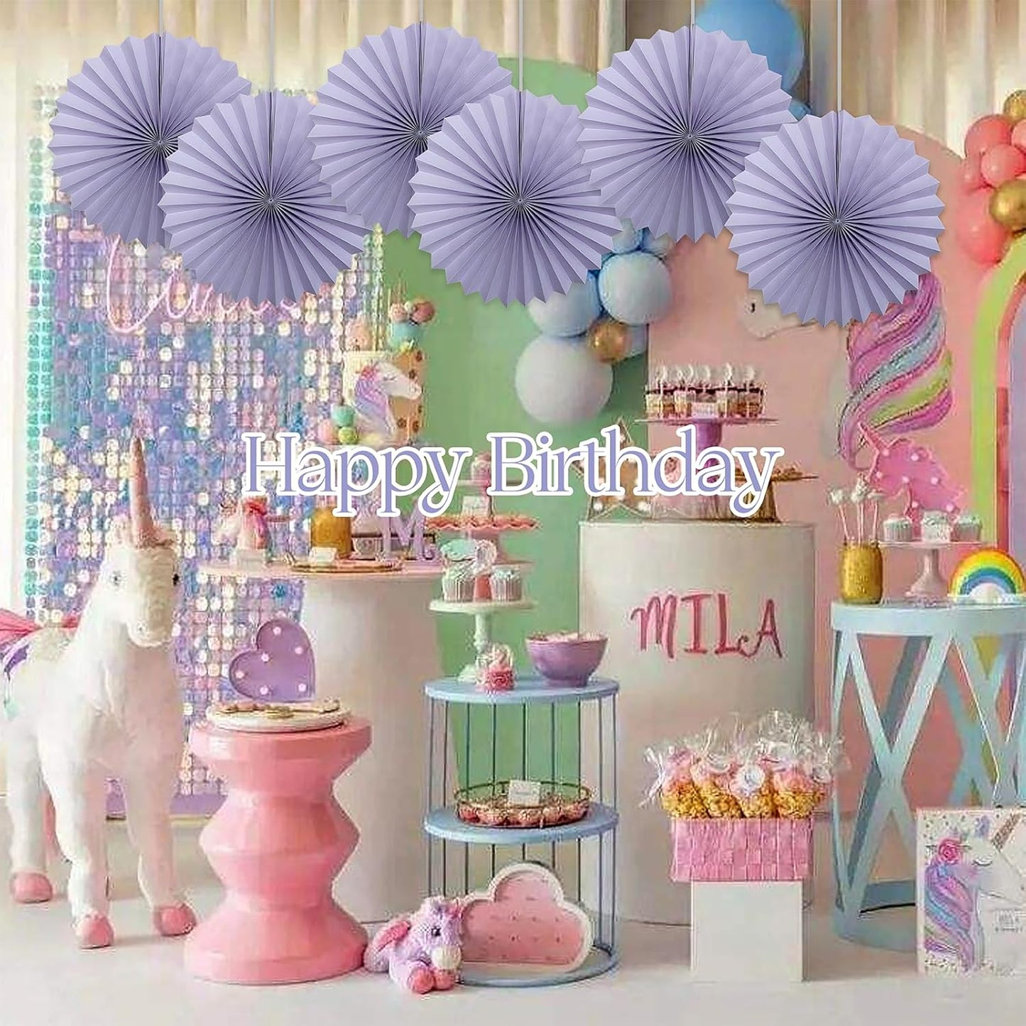 Purple Birthday Decorations,DIY Purple Paper Fans Hanging Decoration ,Party Decorations for Adults 16in,Little Mermaid Party Decor,Baby Shower Decorations 30 Color DIY Set (Light Purple)