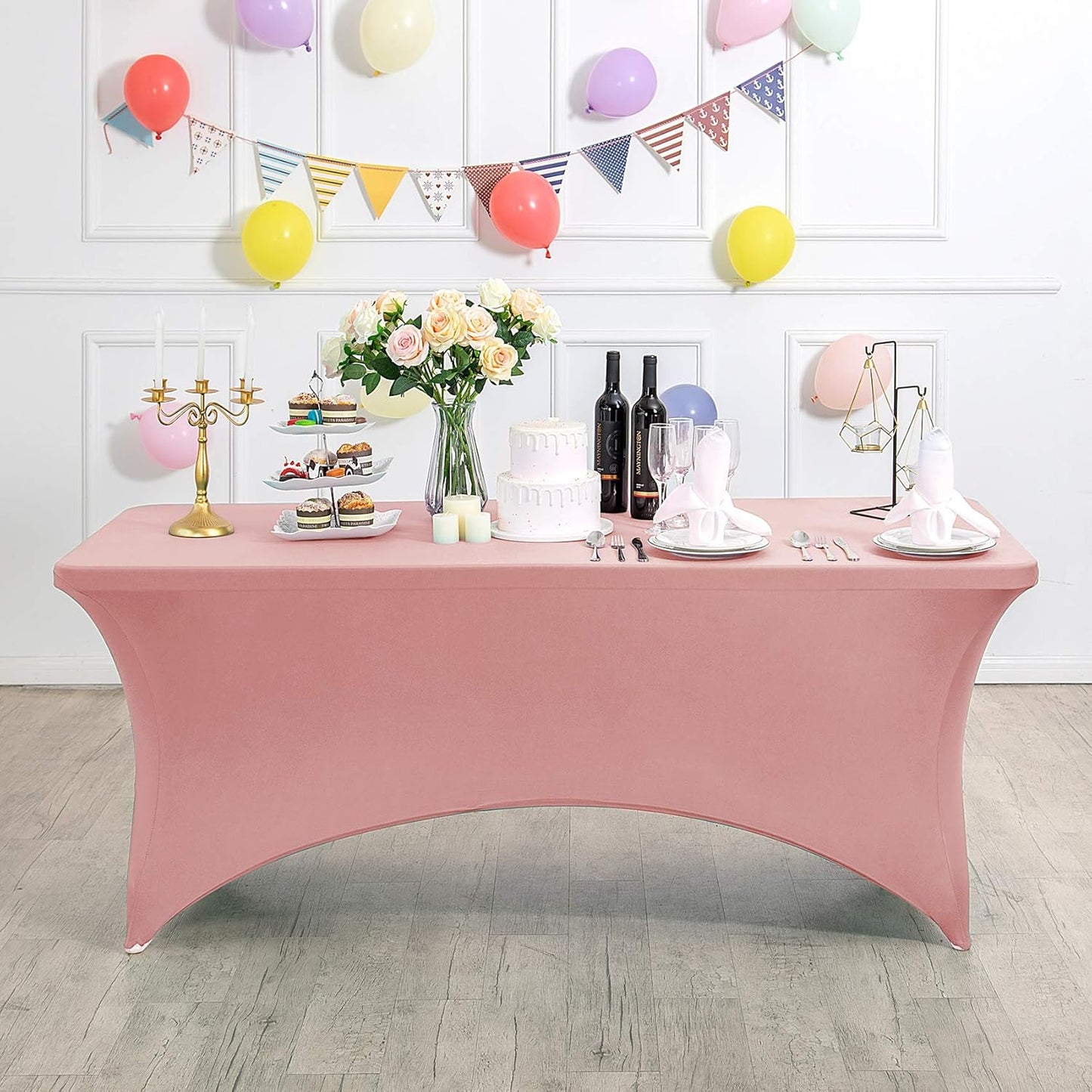 2Pack Spandex Table Cover for 6Ft or 4fT or 8ft Table Universal Fitted Stretch Tablecloth for Party, Banquet, Wedding and Events-Dusty Pink