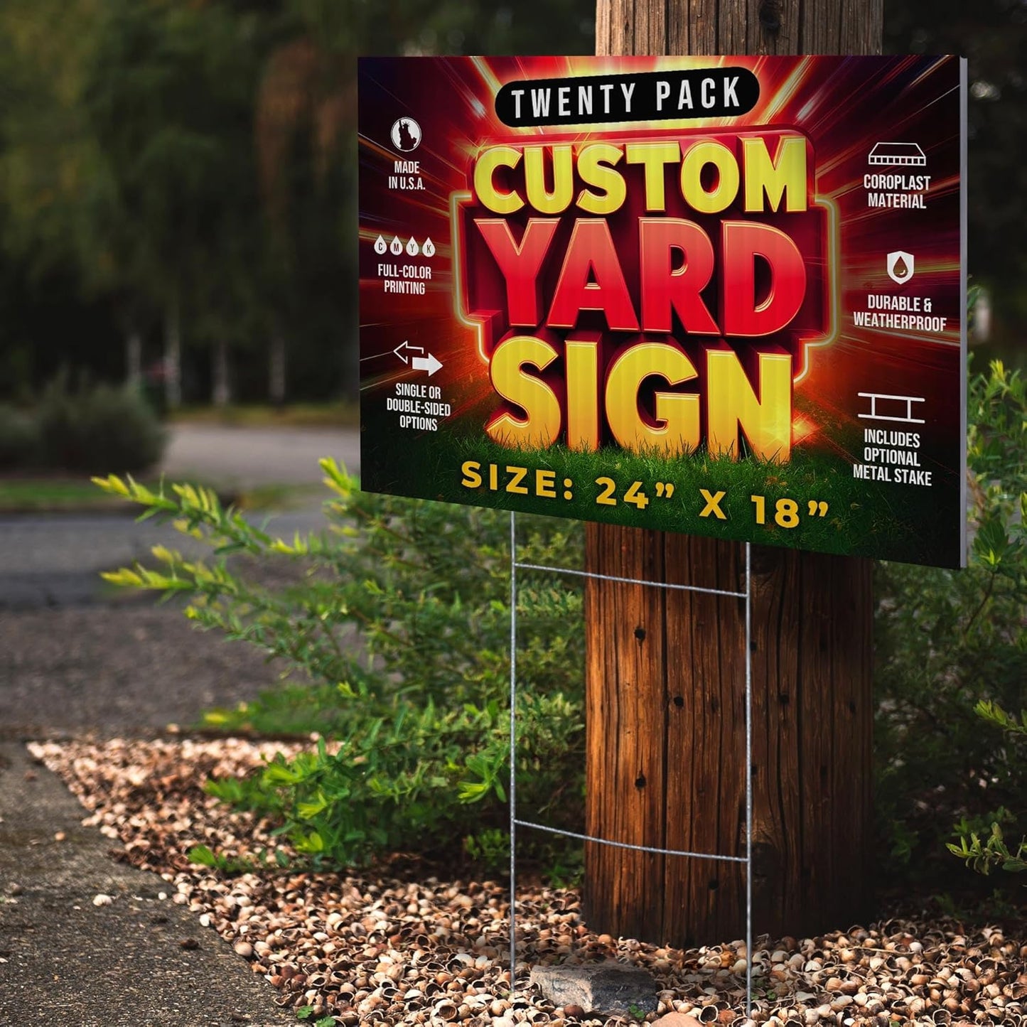 20 Pack 24"x18" Custom Yard Signs with Stakes, Personalized Yard Signs for Outdoors, Customized Full Color Print Corrugated Signs for Business