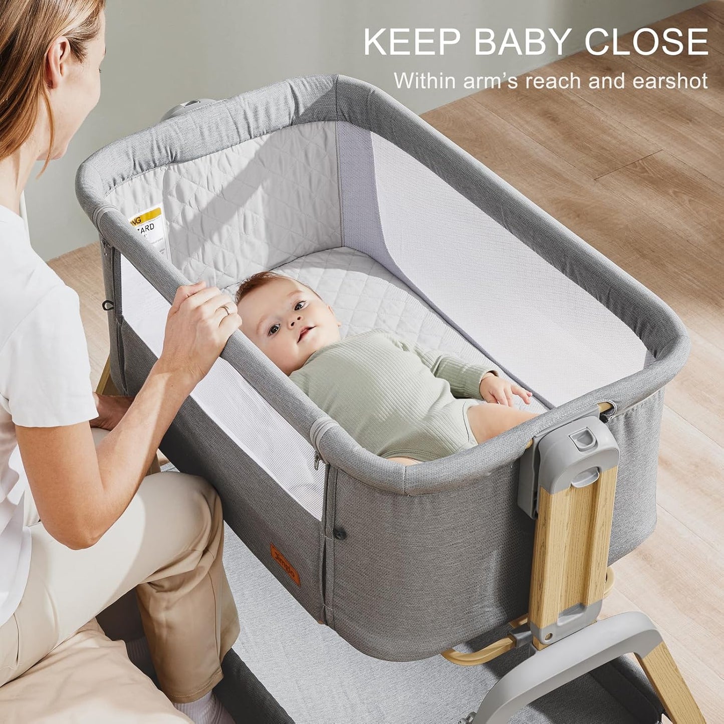 3 in 1 Baby Bassinet, Rocking Bassinets with Comfy Mattress and Wheels, Adjustable Height Bassinet Bedside Sleeper, Easy Folding Portable Crib for Newborn (Grey)