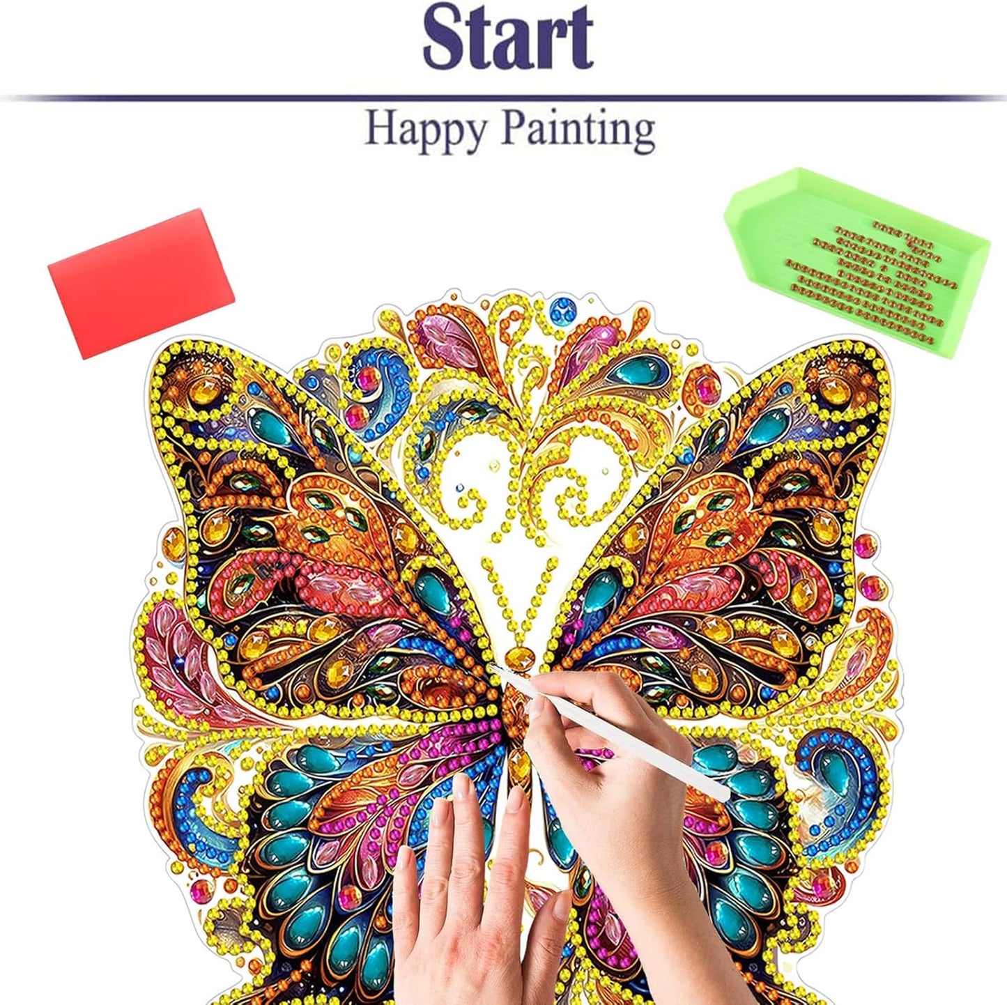 Diamond Painting Kits for Adults Beginners, 5D Full Drill Flowers and Butterfly Crystal Art Desktop Ornament, DIY Single Sided Home Office Desk Decor, Creative Craft Gift Set with Tools