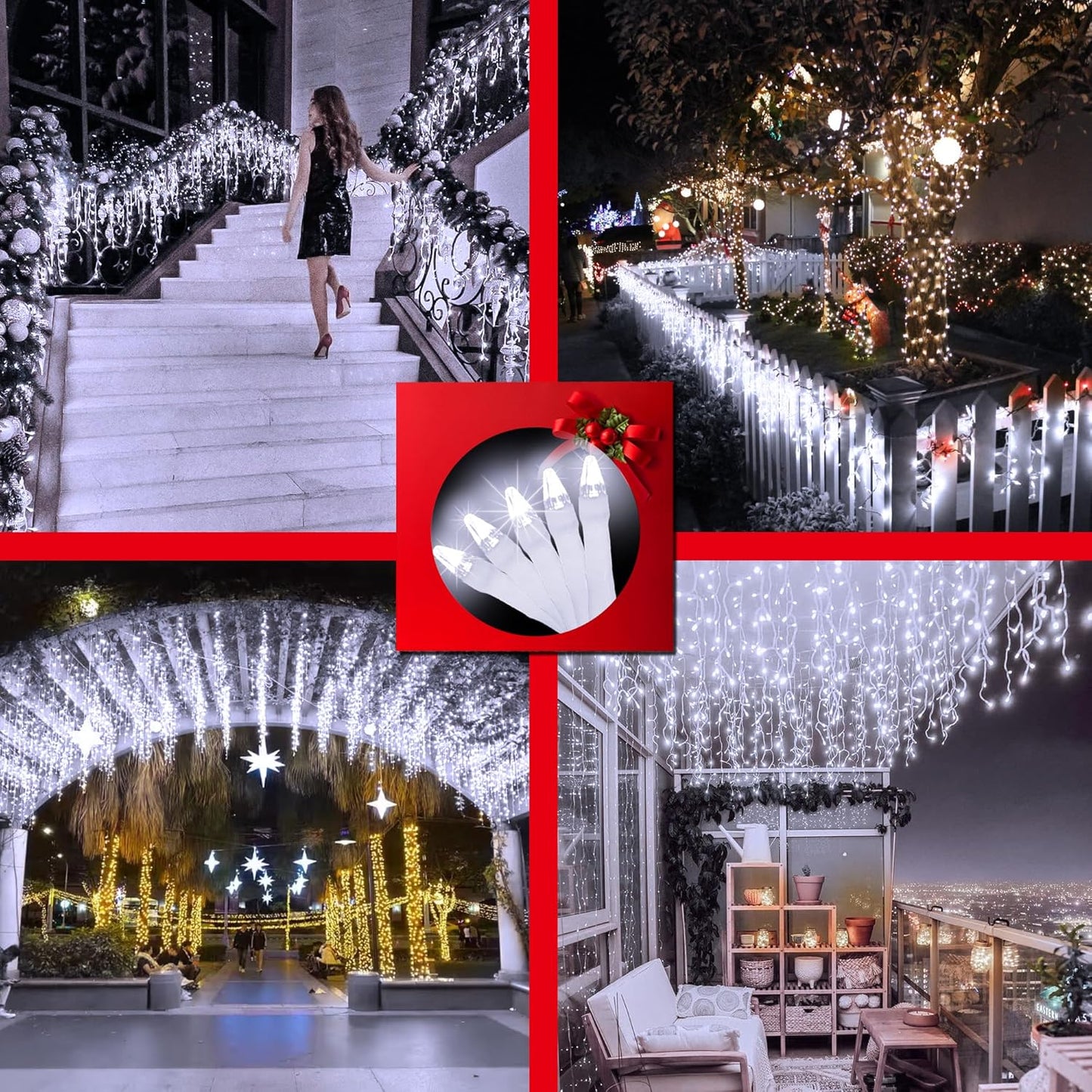 666 LED 66FT Christmas Lights with 148 Drops, 12 Modes Dimmable Cool White Outdoor Hanging Lights with Timer Memory, Waterproof Curtain Lights for Home Bedroom Indoor Tree Window Roof Fence Wedding