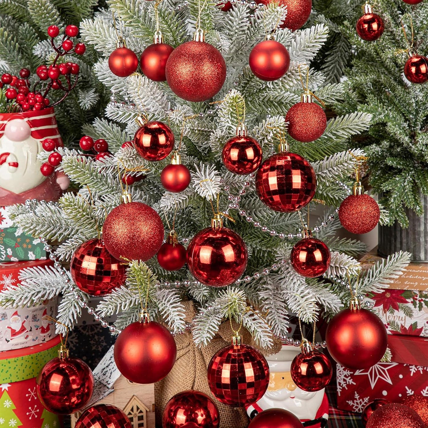 50pcs Christmas Ball Ornaments Red Shatterproof Christmas Tree Ball Decorations Xmas Tree Large Christmas Ornaments Balls with Hanging Loop for Christmas Wedding Holiday Party Wreath Home Decor