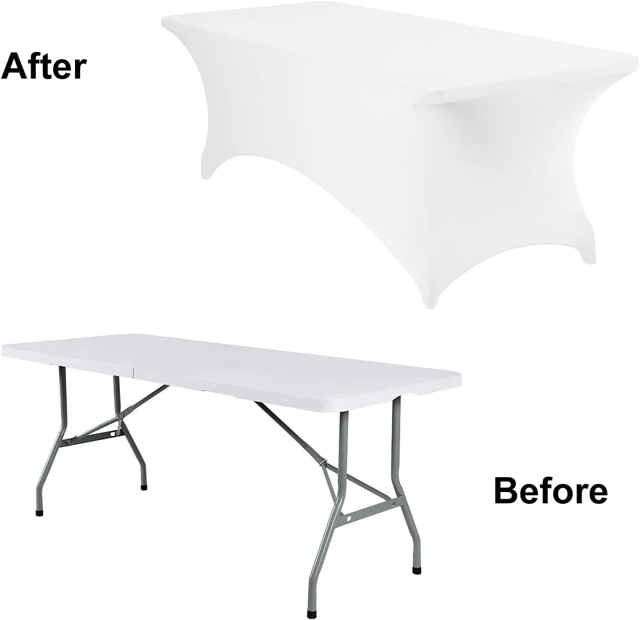 4Pack Spandex Waterproof Table Covers 8ft，Spandex 8ft Waterproof Table Cover for Party,Wedding, Banquet, and Events(White)