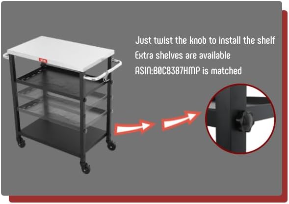 3-Shelf Grill Table,Pizza Oven Stand with Adjustable Shelf, Movable Grill Cart, for Outside,Outdoor Bar Cart with Wheels,Stainless Steel Tabletop,L34xW16.1