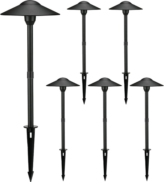 3W LED Landscape Lights Landscape Lighting Low Voltage Outdoor Pathway Lighting Replaceable LED Bulb 3000K Aluminum housing with ABS Ground Stake for Yard Patio Driveway Black, Pack of 6