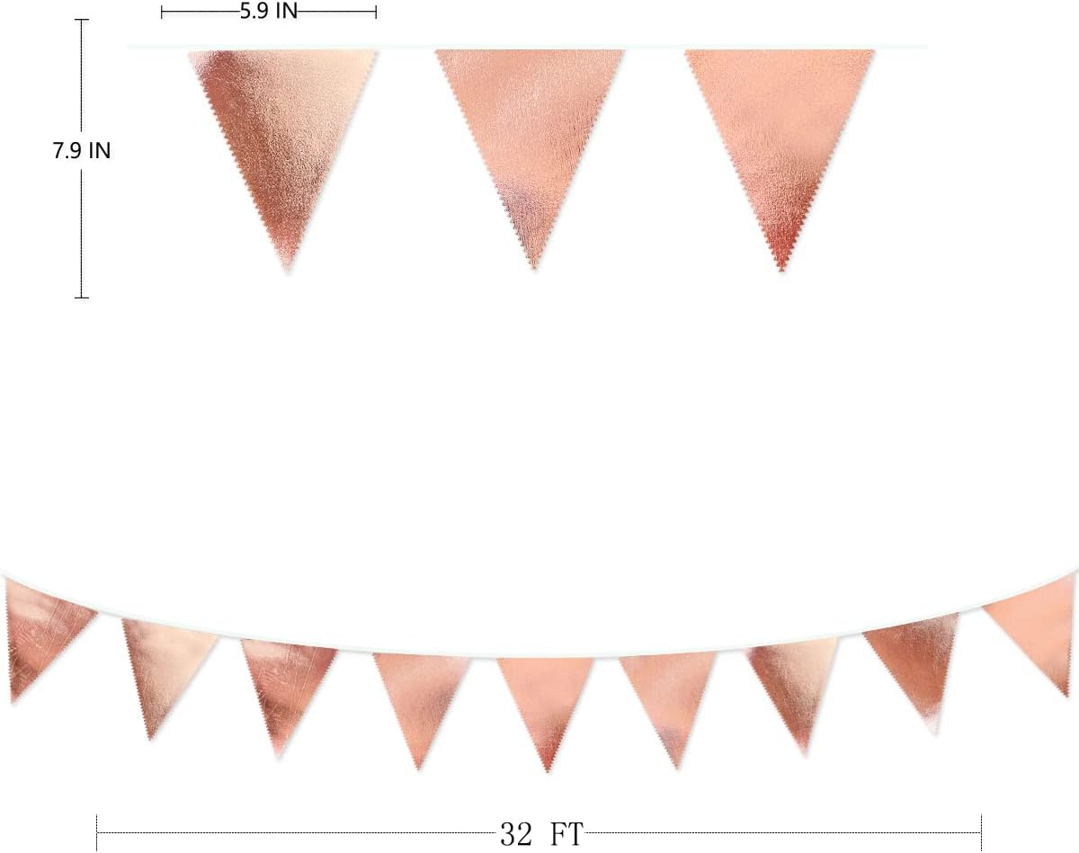 Rose Gold Party Decorations Metallic Fabric Triangle Pennant Banner Blush Pink Flag Bunting Garland for Wedding Birthday Anniversary Bridal Shower Engagement Graduation Hen Party Decorations Supplies