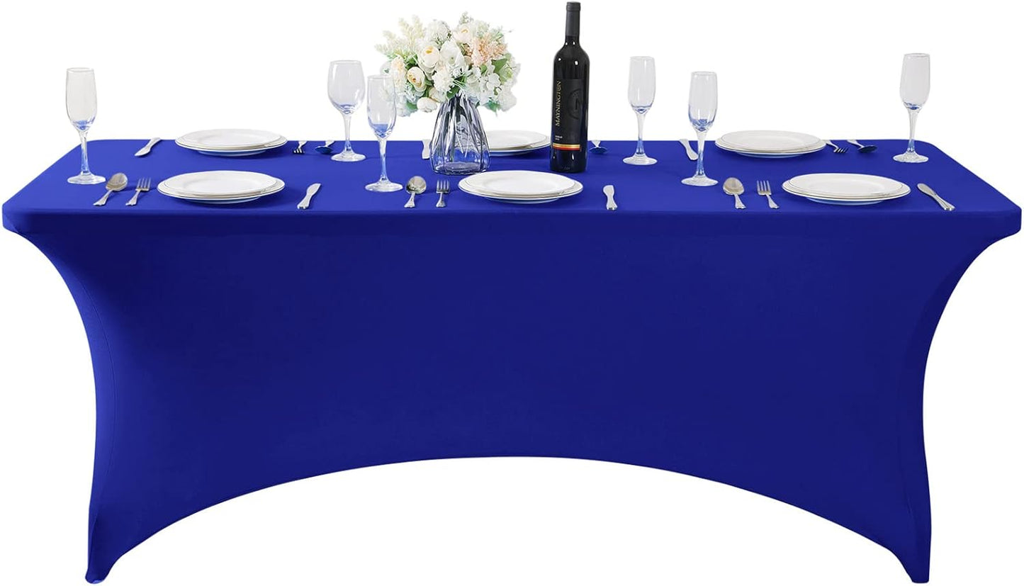 2Pack Spandex Table Cover for 8FT or 4ft or 6ft Table Universal Fitted Stretch Tablecloth for Party, Banquet, Wedding and Events-Royal Blue